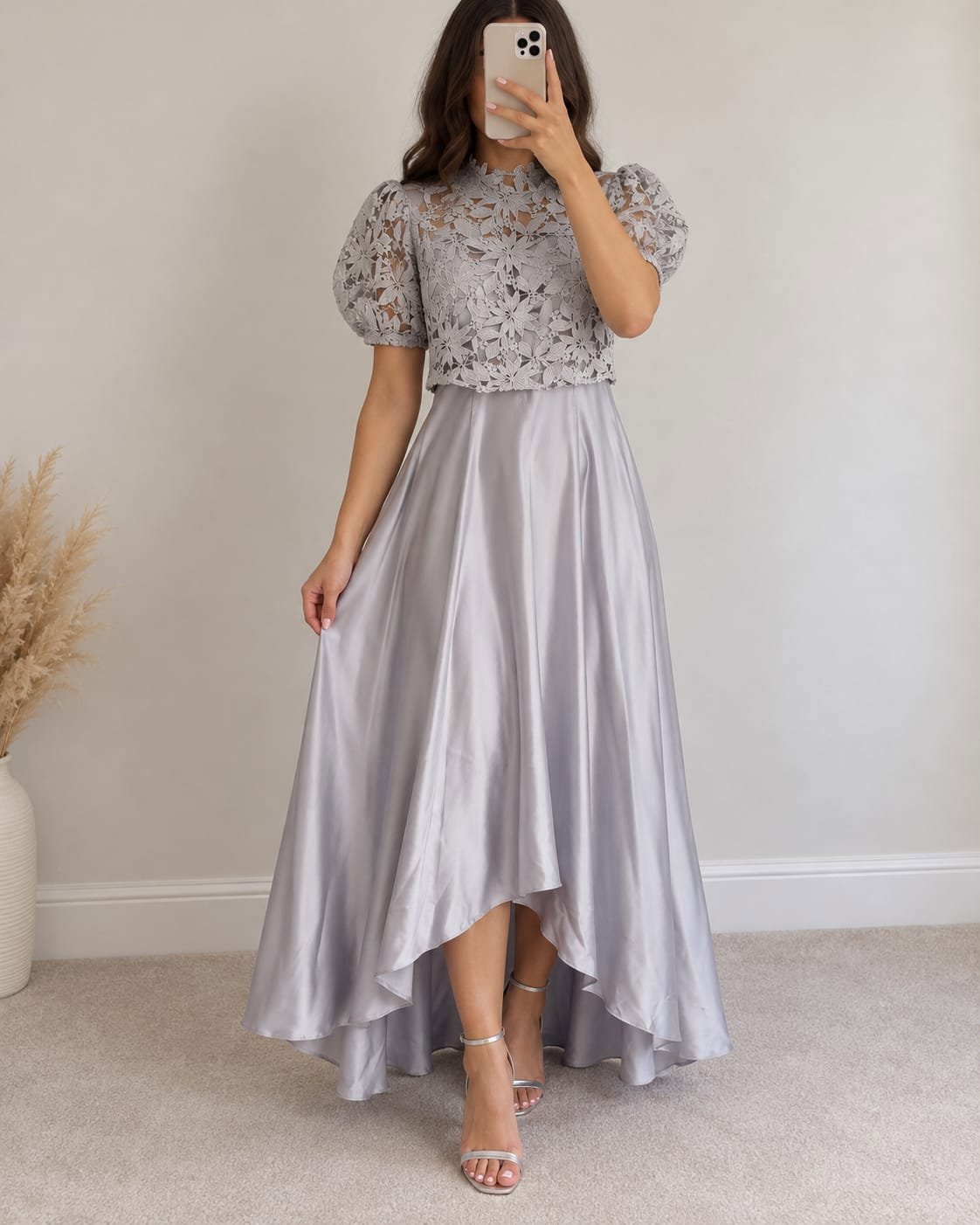Coast Silver Lace High Low Dress – UK 12, Coast, 12, New condition — preloved on SilentSale®