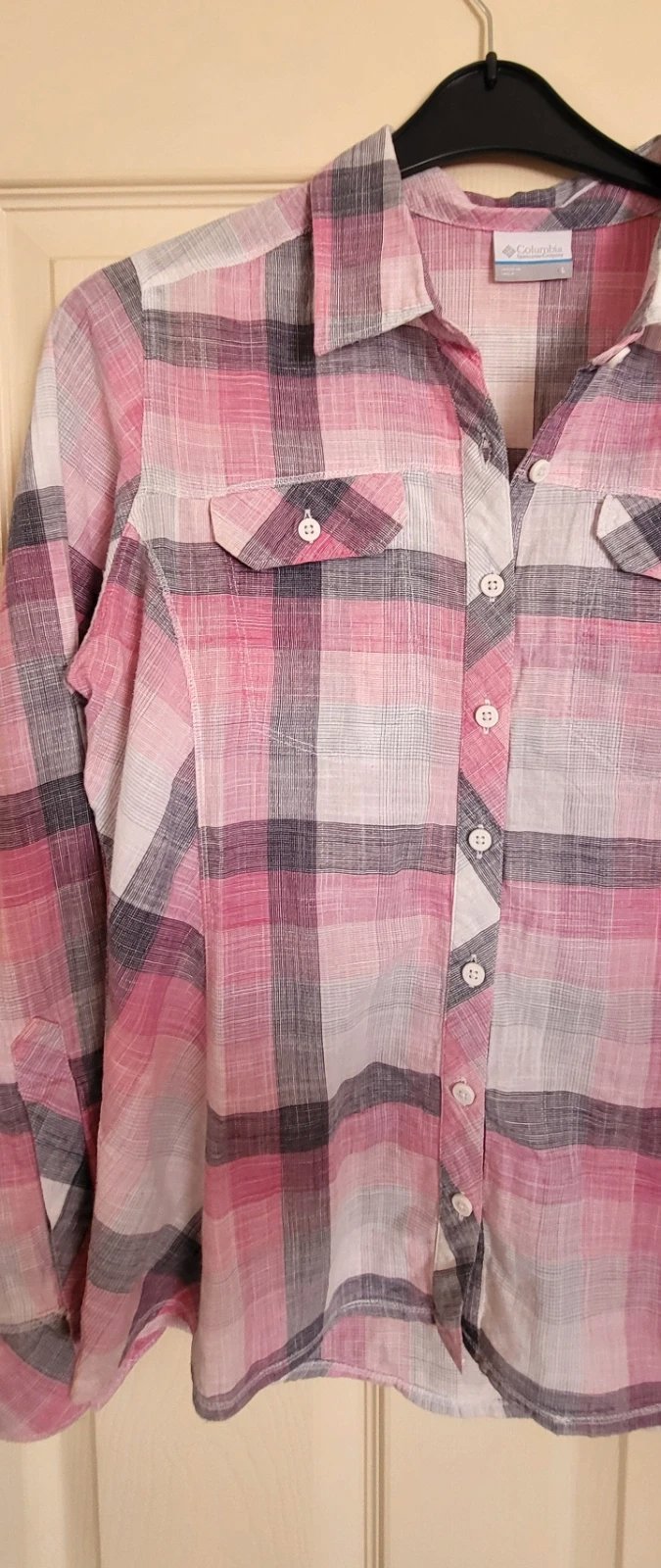 Columbia Womens Pink Plaid Lightweight Cotton Shirt size large, Columbia, L, Excellent condition — preloved on SilentSale®