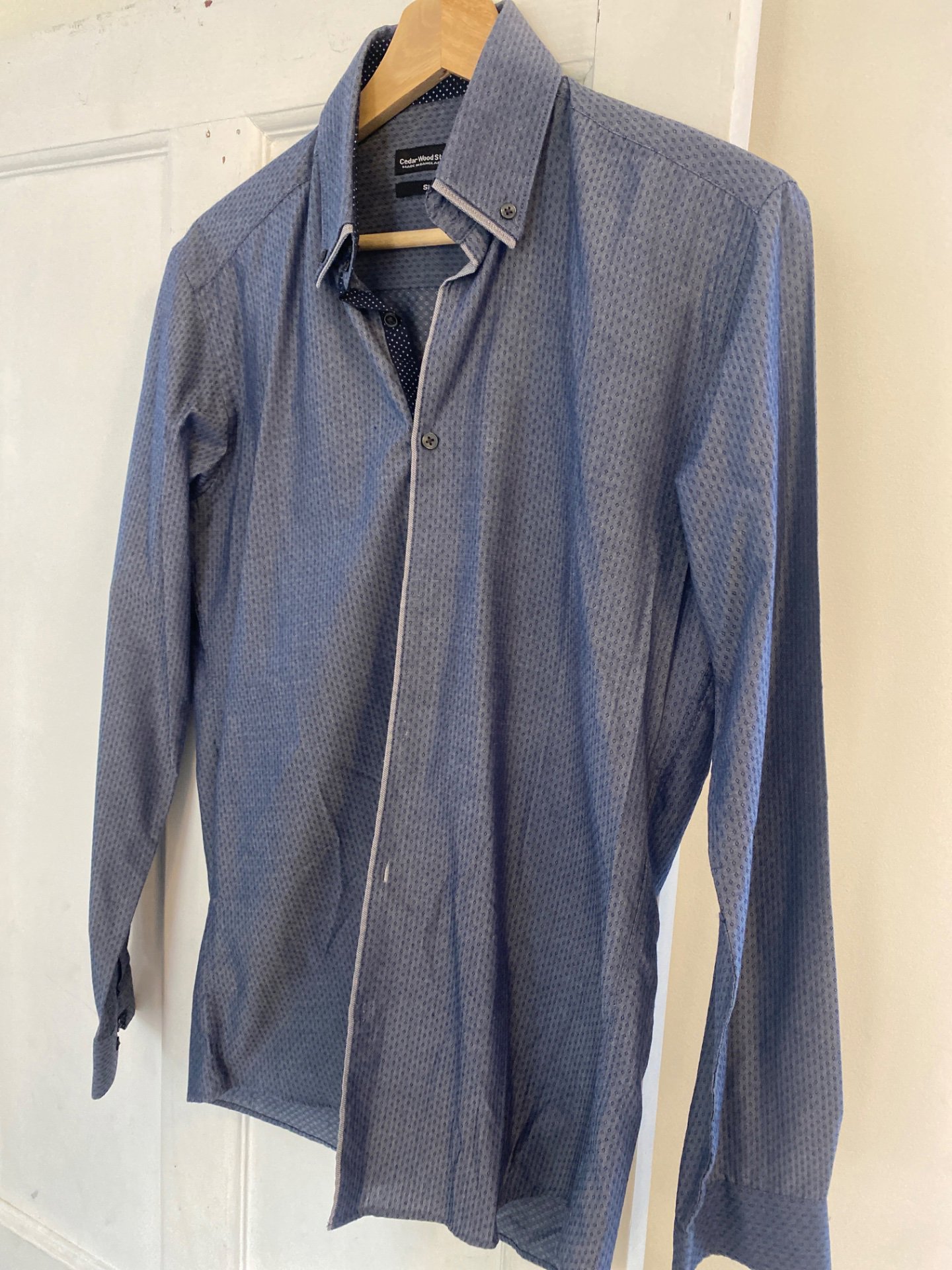 Men's Navy Patterned Long Sleeve Shirt, Cedar Wood State, 14½", Excellent condition — preloved on SilentSale®