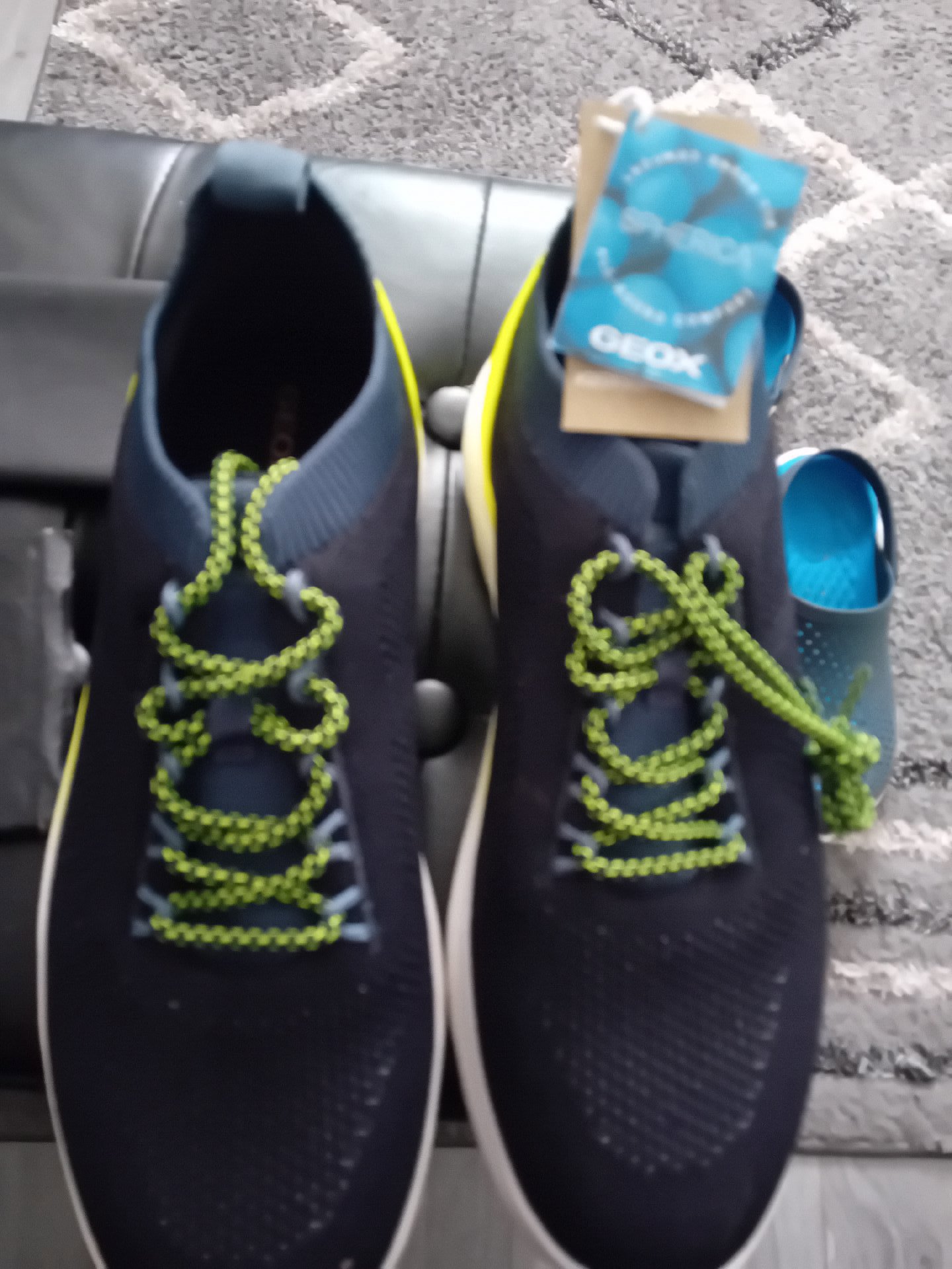 Geox Navy and Yellow Trainers with Green Laces, Geox, 9, Excellent condition — preloved on SilentSale®