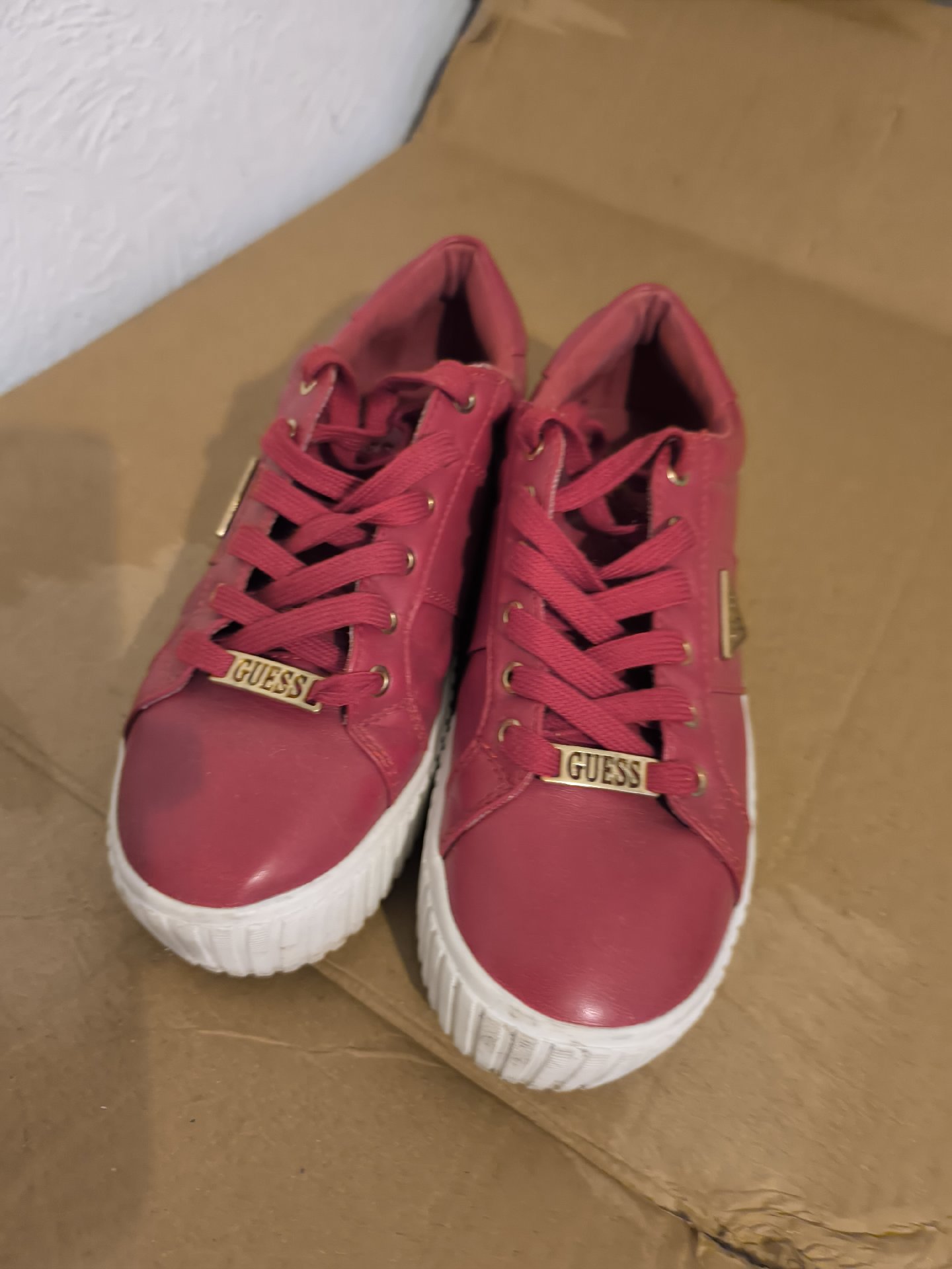 Guess Red Leather Trainers – UK 8, Guess, 8, Excellent condition — preloved on SilentSale®