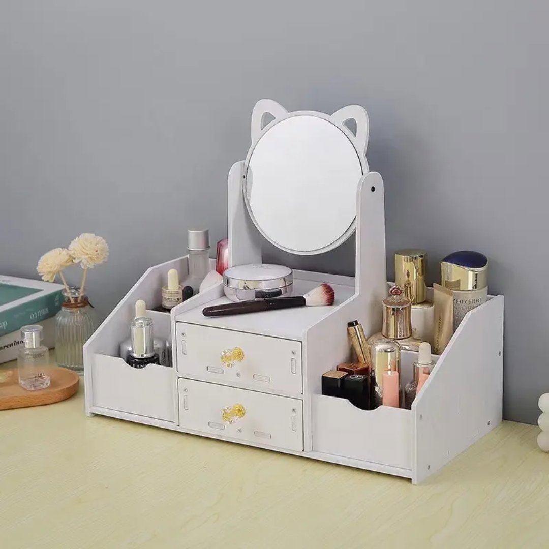 White Wooden Makeup Organiser Box with Mirror and Drawers, Unbranded, Medium, New condition — preloved on SilentSale®
