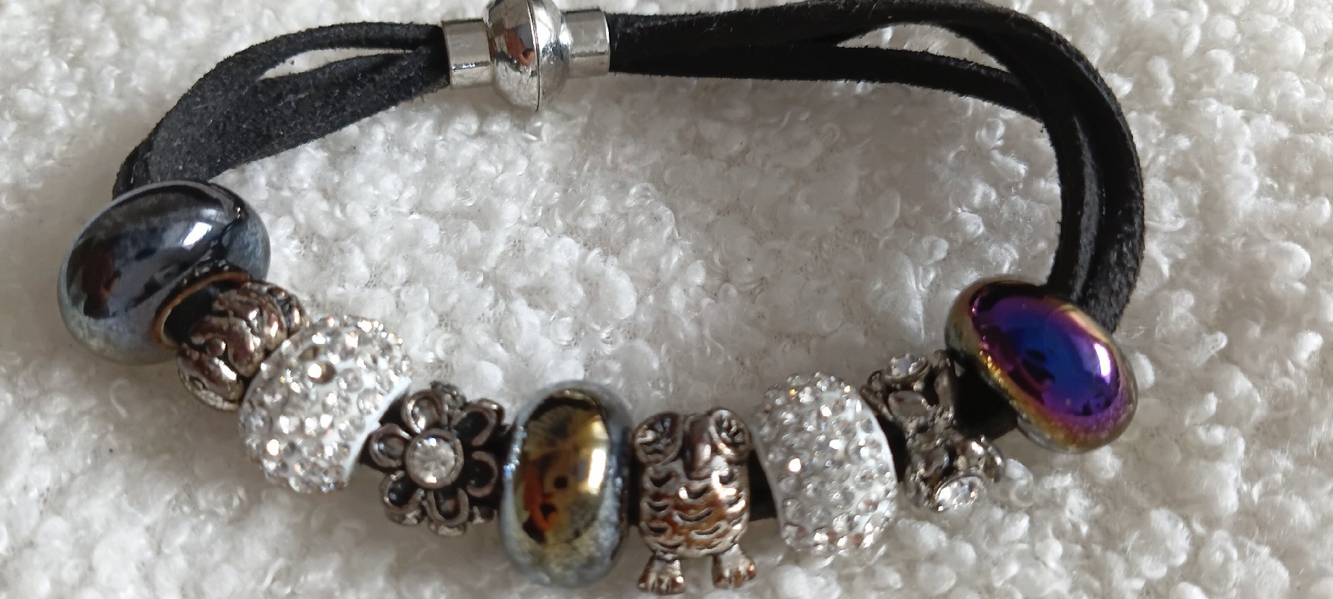 Beaded Charm Bracelet with Black Cord, Unbranded, One Size, Excellent condition — preloved on SilentSale®