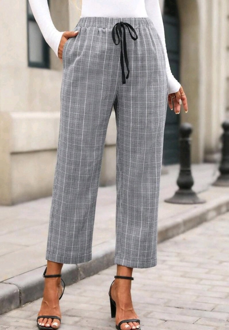Grey Checked Drawstring Trousers, Unbranded, 8, New condition — preloved on SilentSale®