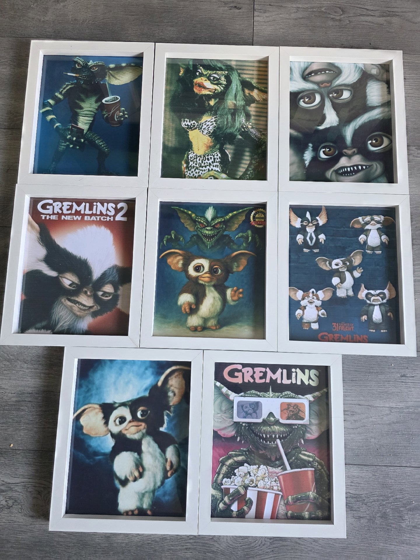 Gremlins Movie Character Art Prints Set of 8 in White Frames, Character, Medium, Excellent condition — preloved on SilentSale®