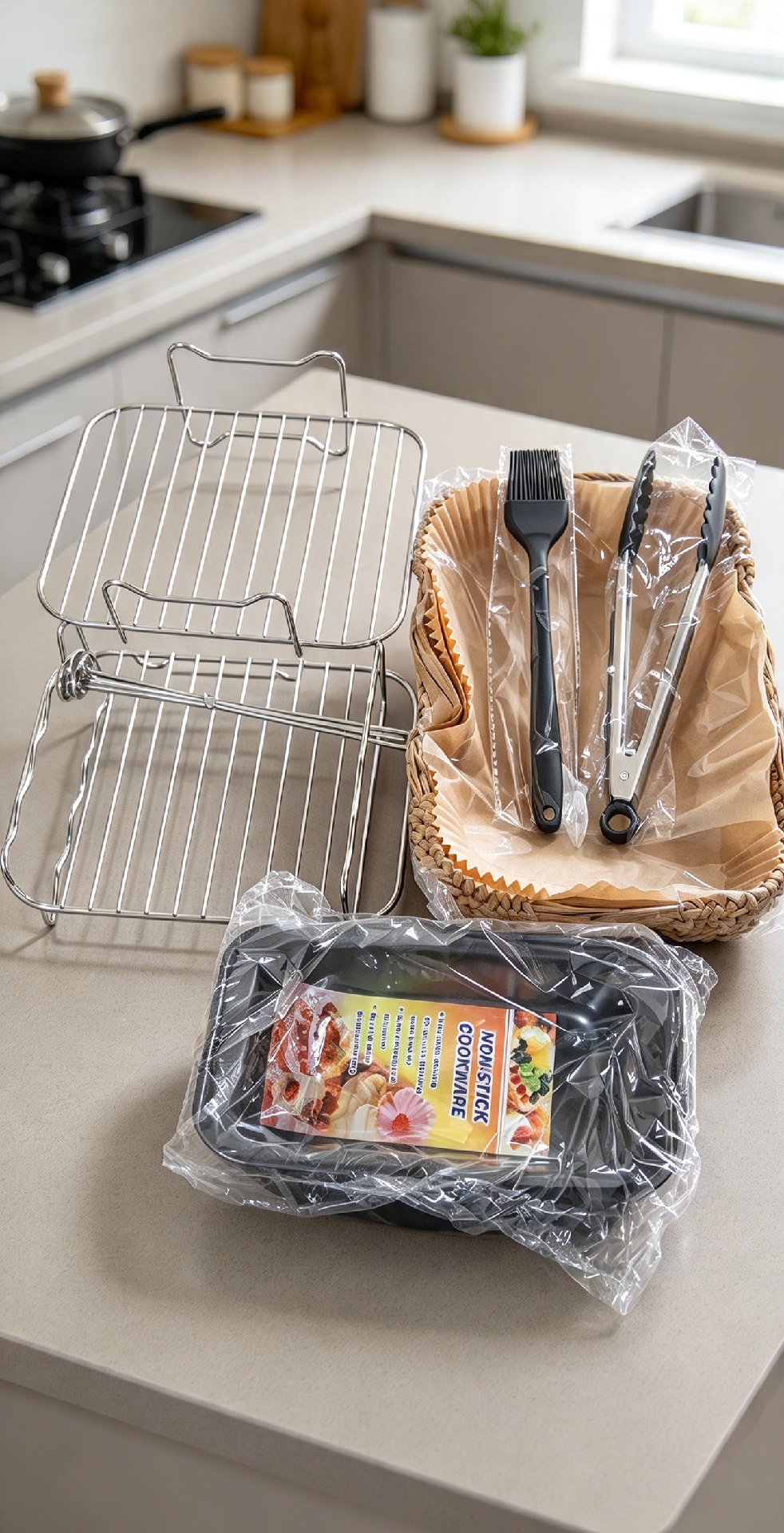 Air fryer Set with Cooling Racks, Non-Stick Loaf Tin, Tongs & Pastry Brush, Unbranded, Small, New condition — preloved on SilentSale®