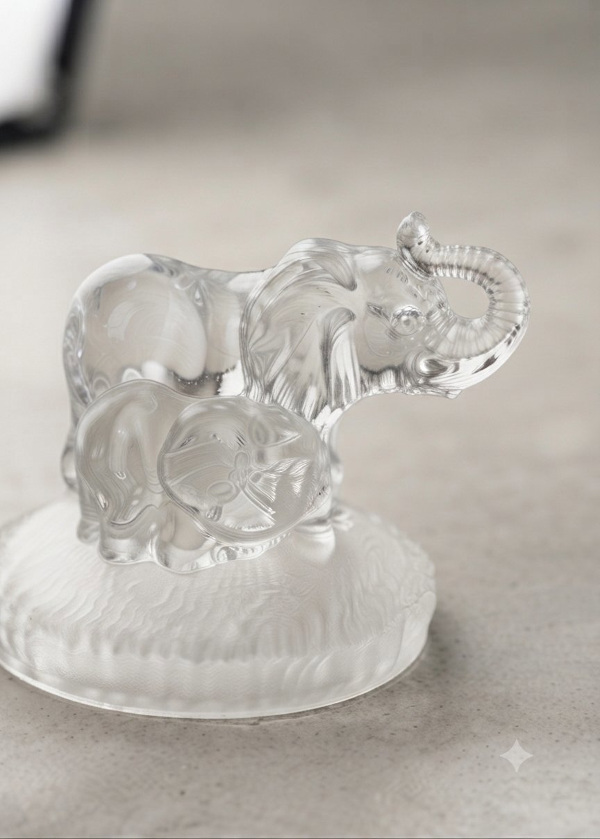 Glass Elephant Figurine with Baby Elephant on Base, Unbranded, Small, Excellent condition — preloved on SilentSale®