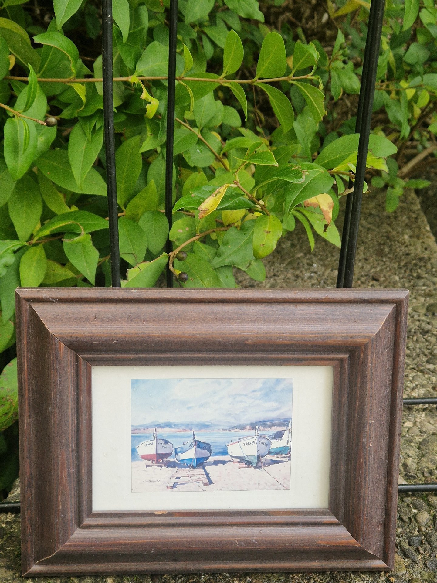 Watercolor painting of boats in a wooden frame, FRAME, One Size, Excellent condition — preloved on SilentSale®