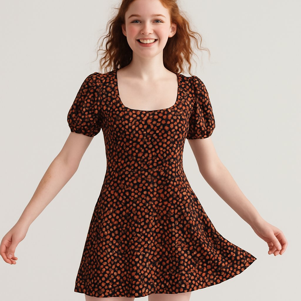 Simply Be Black and Orange Polka Dot Puff Sleeve Dress, Simply Be, 10, New condition — preloved on SilentSale®
