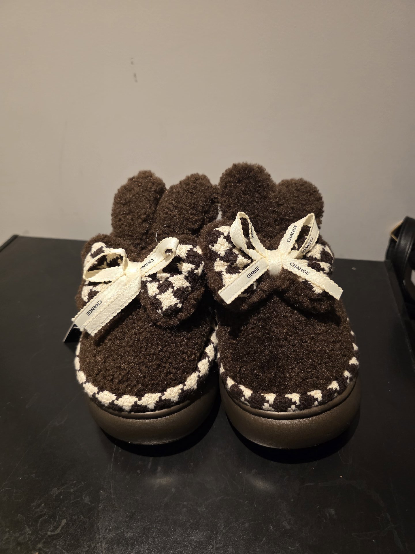 Winter Dessus Brown Fleece Slippers with Pom Pom Detail, Dessus, 5.5, New condition — preloved on SilentSale®