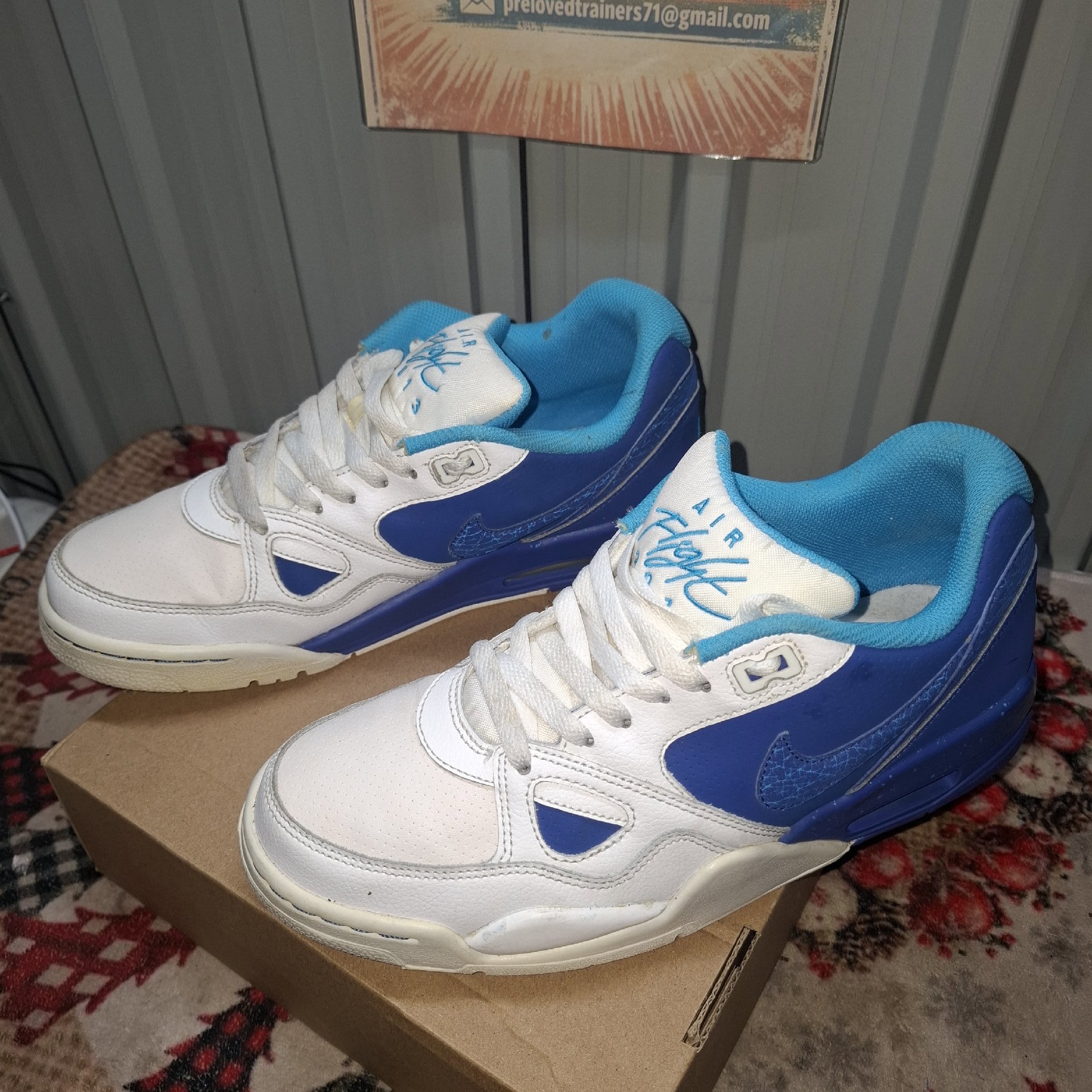 Nike Air Flight 2013 White Blue Trainers UK 8, Nike, 8, Good condition — preloved on SilentSale®