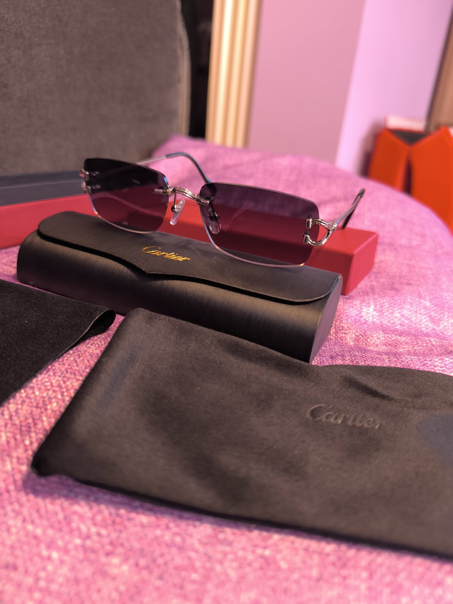 Cartier Rimless Sunglasses CT0550S 002, Cartier, 140 (temple length), Excellent condition — preloved on SilentSale®