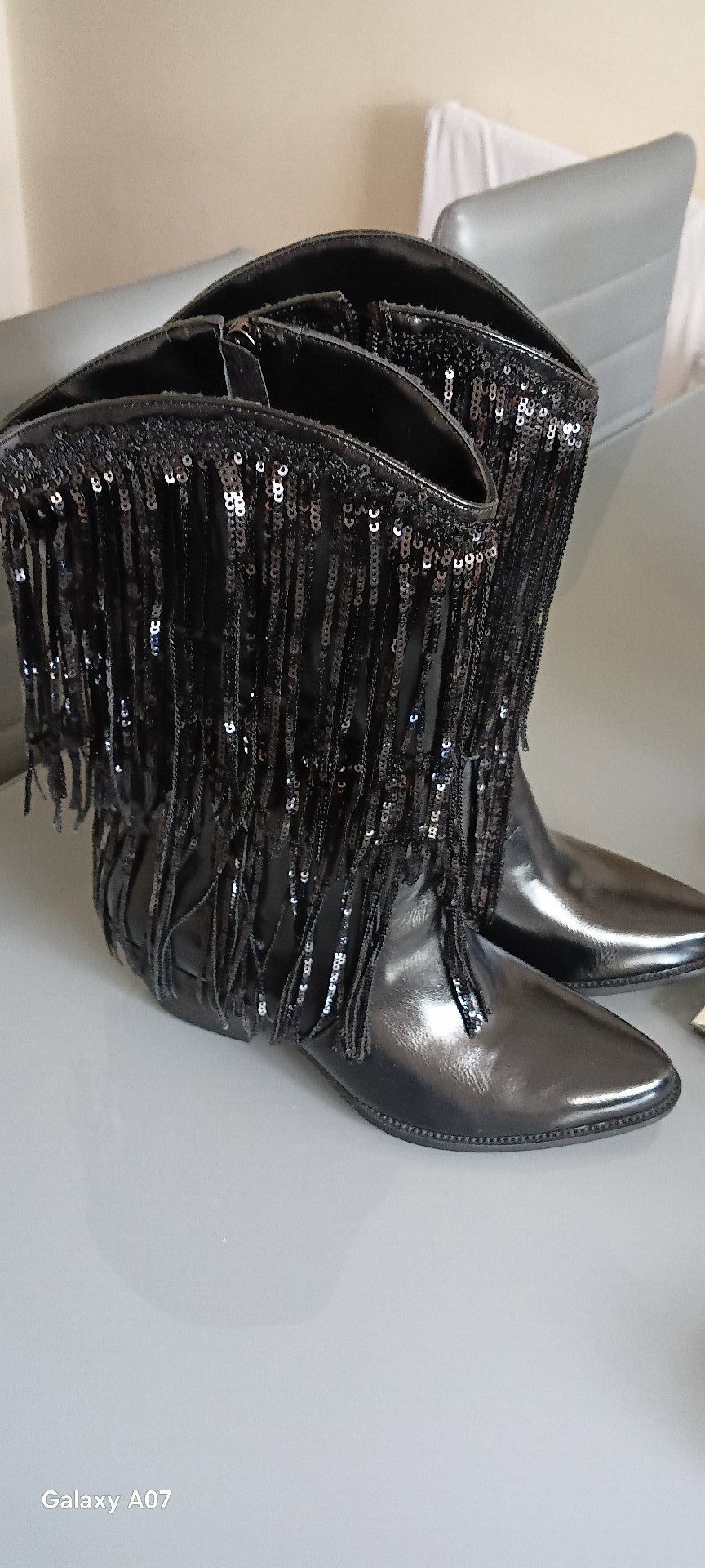 Black Sequin Fringe Ankle Boots, Stuart Weitzman, 6, Excellent condition — preloved on SilentSale®