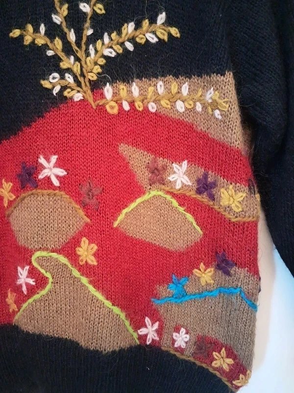 Vintage Teshuhuang Knitted Embroidered Cardigan - Boho Wearable Art, TESHUHUANG, XXL / UK 24-26, Excellent condition — preloved on SilentSale®