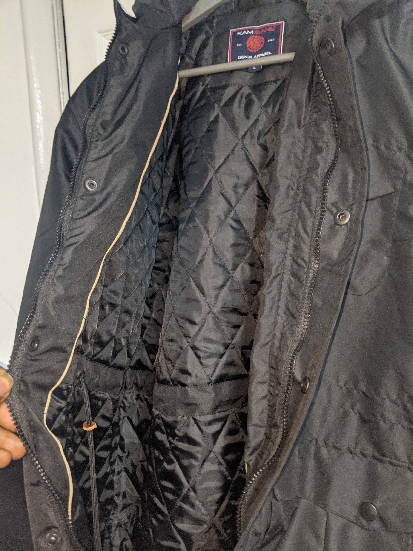 Kam Jeans Black Hooded Winter Jacket – Size L, Kam Jeans, L, New condition — preloved on SilentSale®