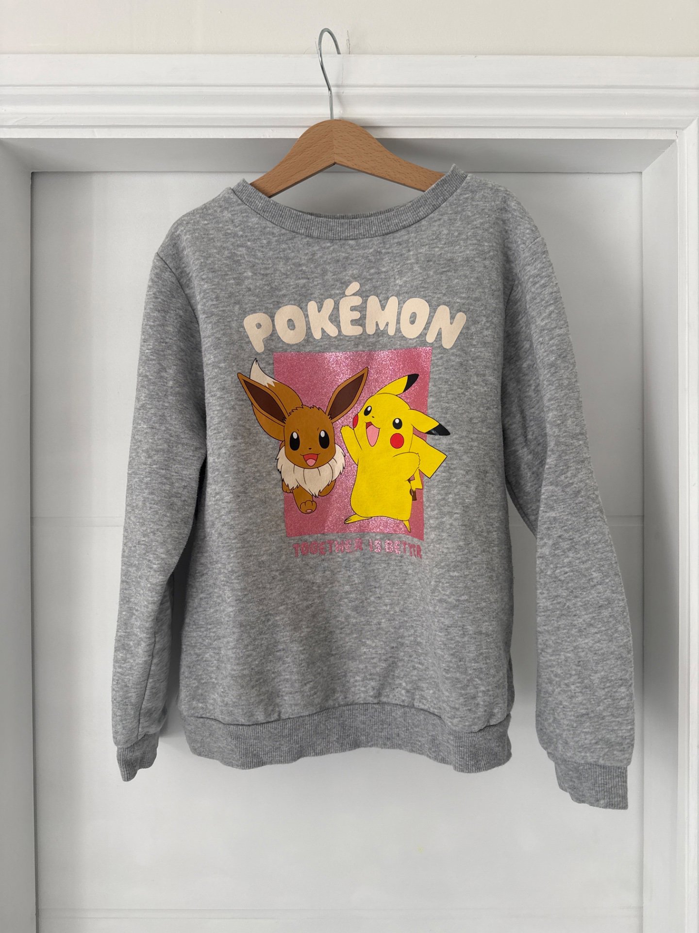 Pokémon Grey Sweatshirt with Eevee & Pikachu Print, H&M, 10 years, Excellent condition — preloved on SilentSale®