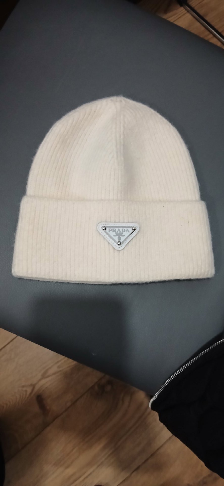 Prada Cream Ribbed Knit Beanie Hat, Prada, M, New condition — preloved on SilentSale®