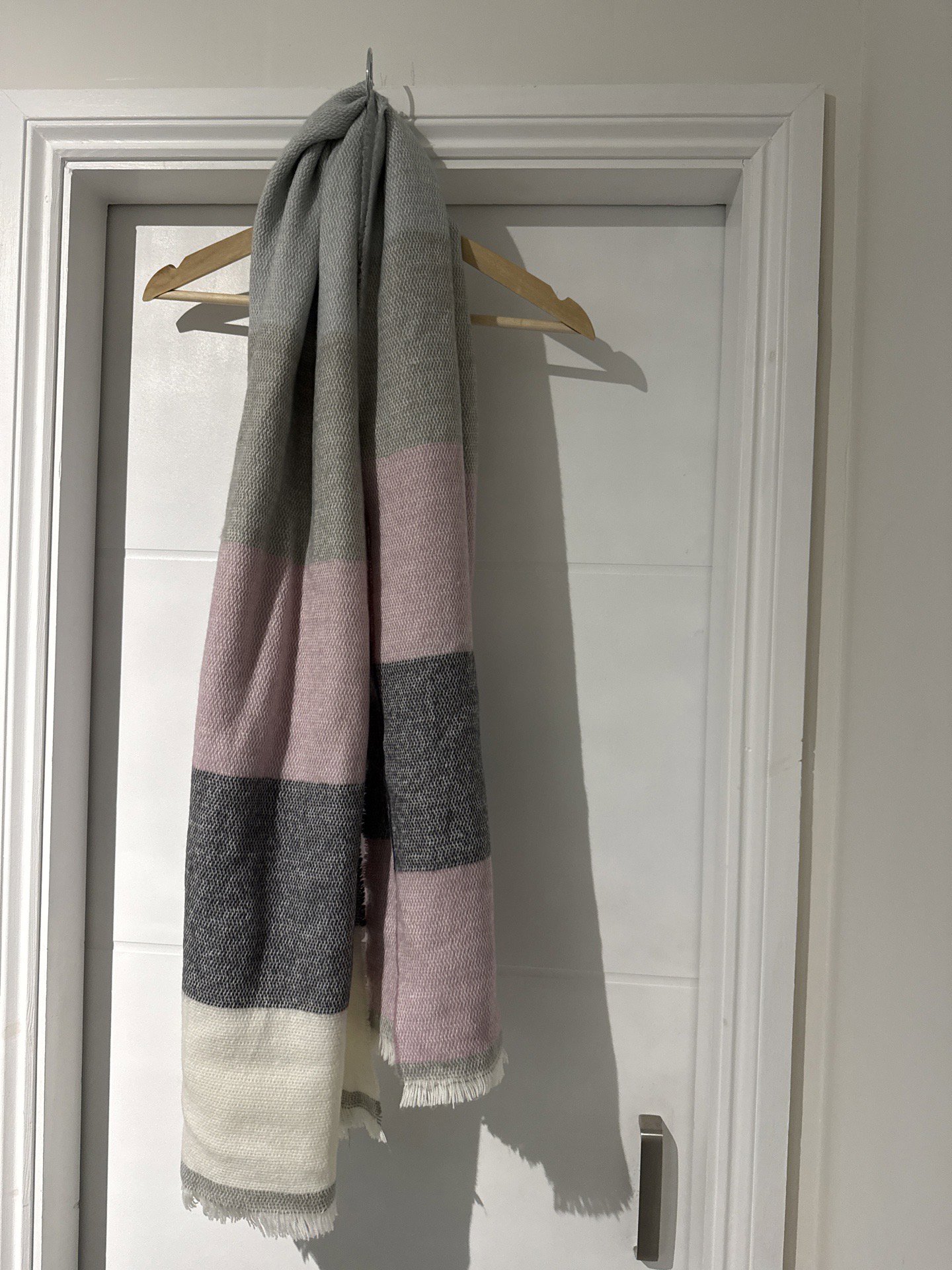 Striped Soft Knit Scarf in Pink, Grey and Cream, PINK, One Size, Excellent condition — preloved on SilentSale®