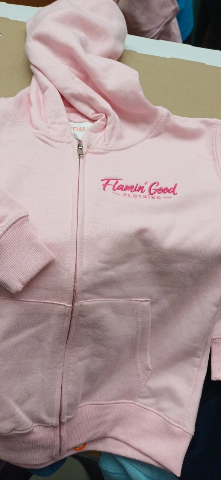 Flamin' Good baby pink zip up hoodie flamingo back 7-8yr, PINK, 7 years / 122 cm, New condition — preloved on SilentSale®
