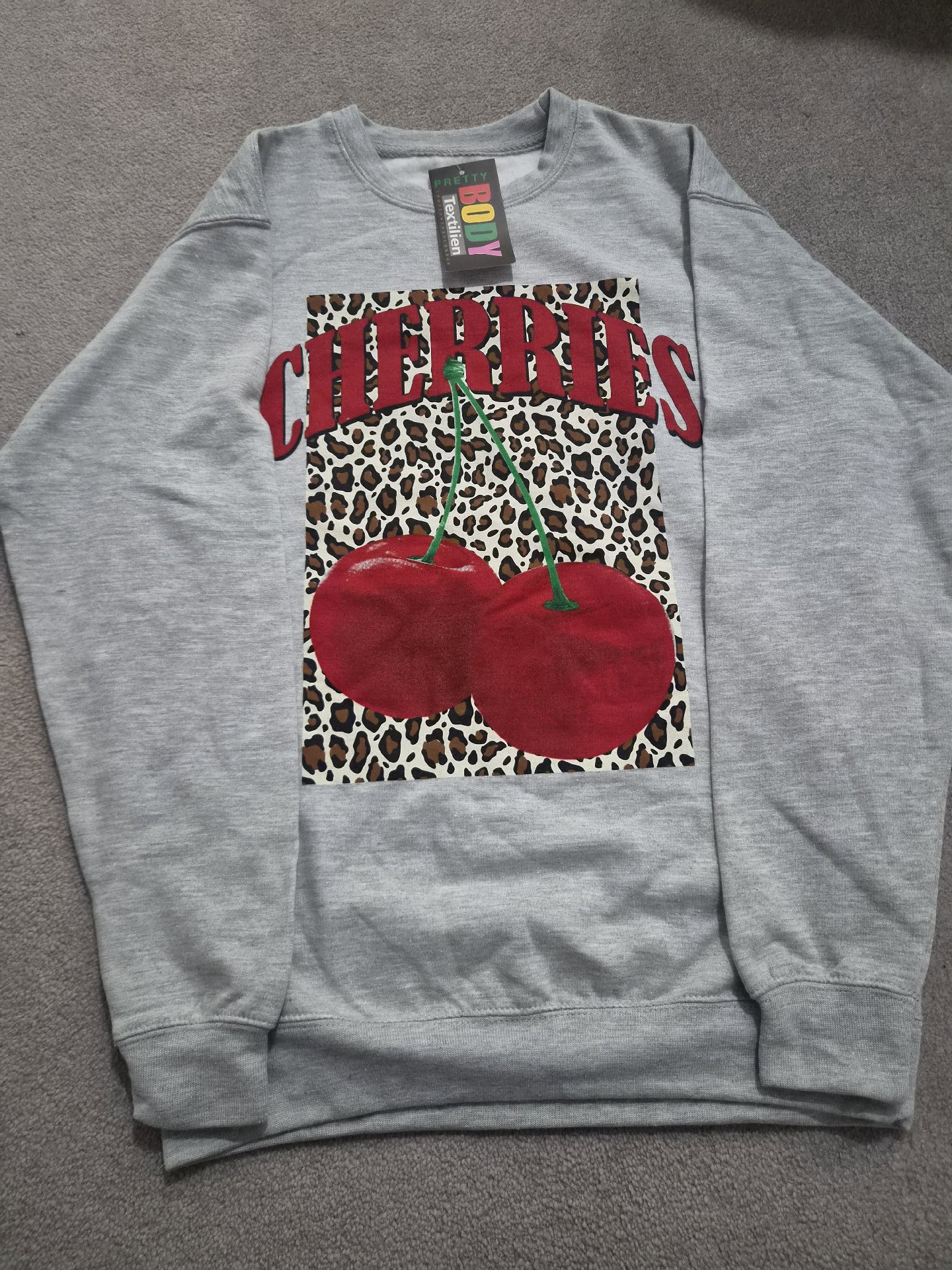 Pretty Body Textilien Grey Cherries Print Sweatshirt, Pretty Body Textilien, 8, New condition — preloved on SilentSale®