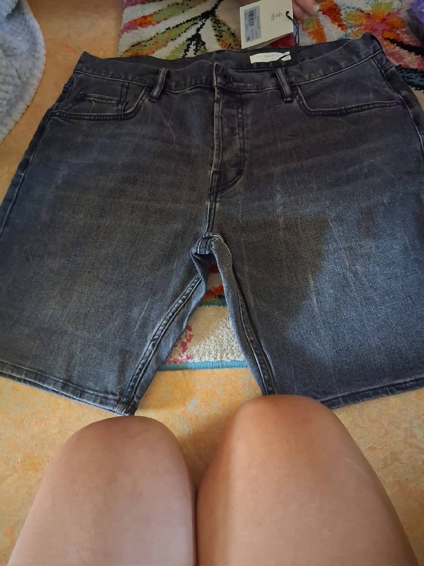 AllSaints Switch Washed Black Denim Shorts – W36, AllSaints, 36", New condition — preloved on SilentSale®