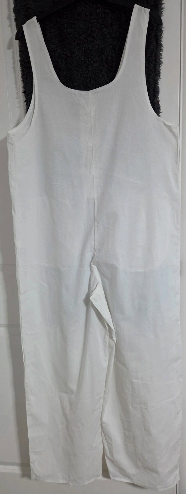 White Linen Blend Button Front Wide Leg Jumpsuit, Amazon, S / UK 8-10, New condition — preloved on SilentSale®