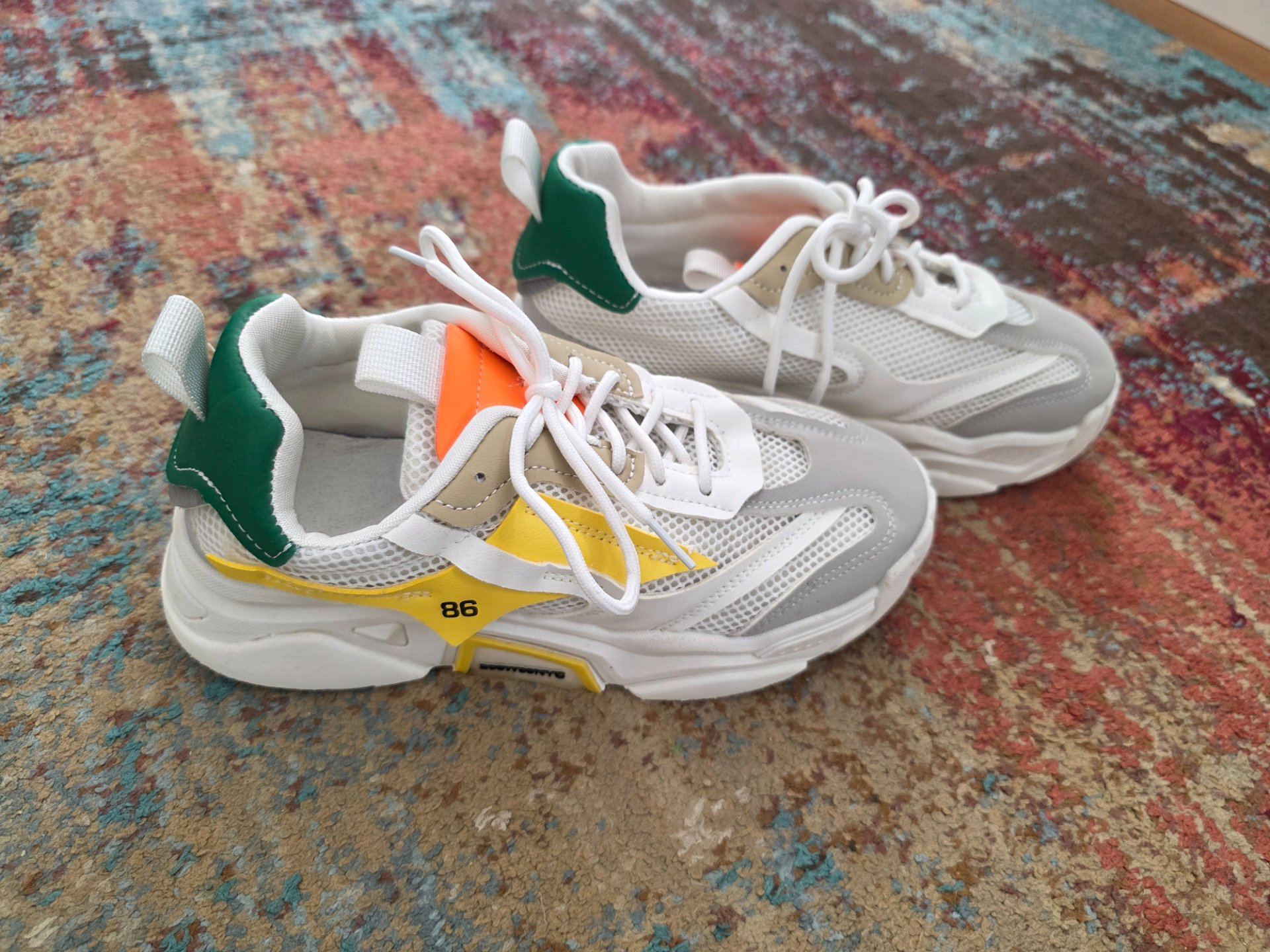 Chunky White Trainers with Yellow, Green and Orange Details, Unbranded, 7, Good condition — preloved on SilentSale®
