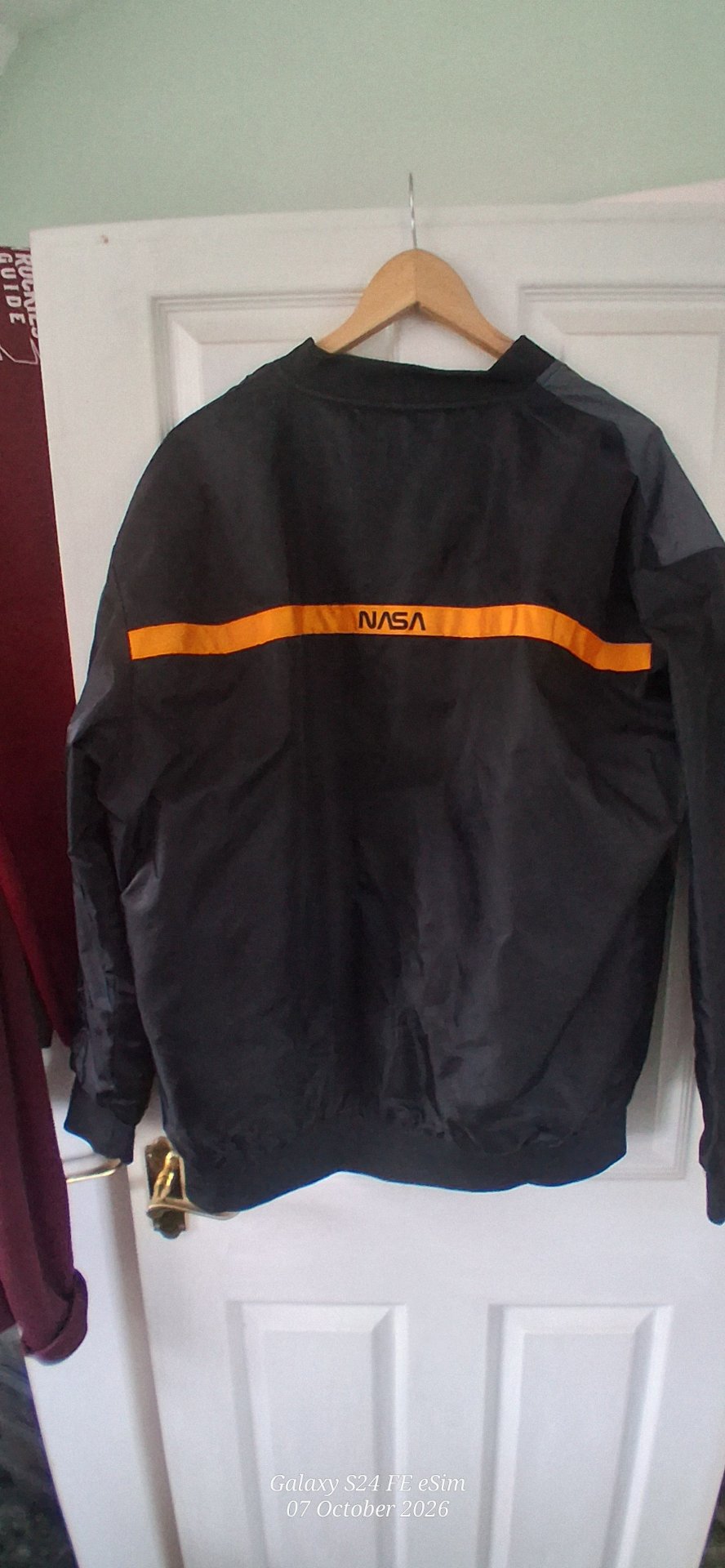 NASA Black Bomber Jacket with Patches and Orange Stripe 4XL, NASA, 4XL, Excellent condition — preloved on SilentSale®