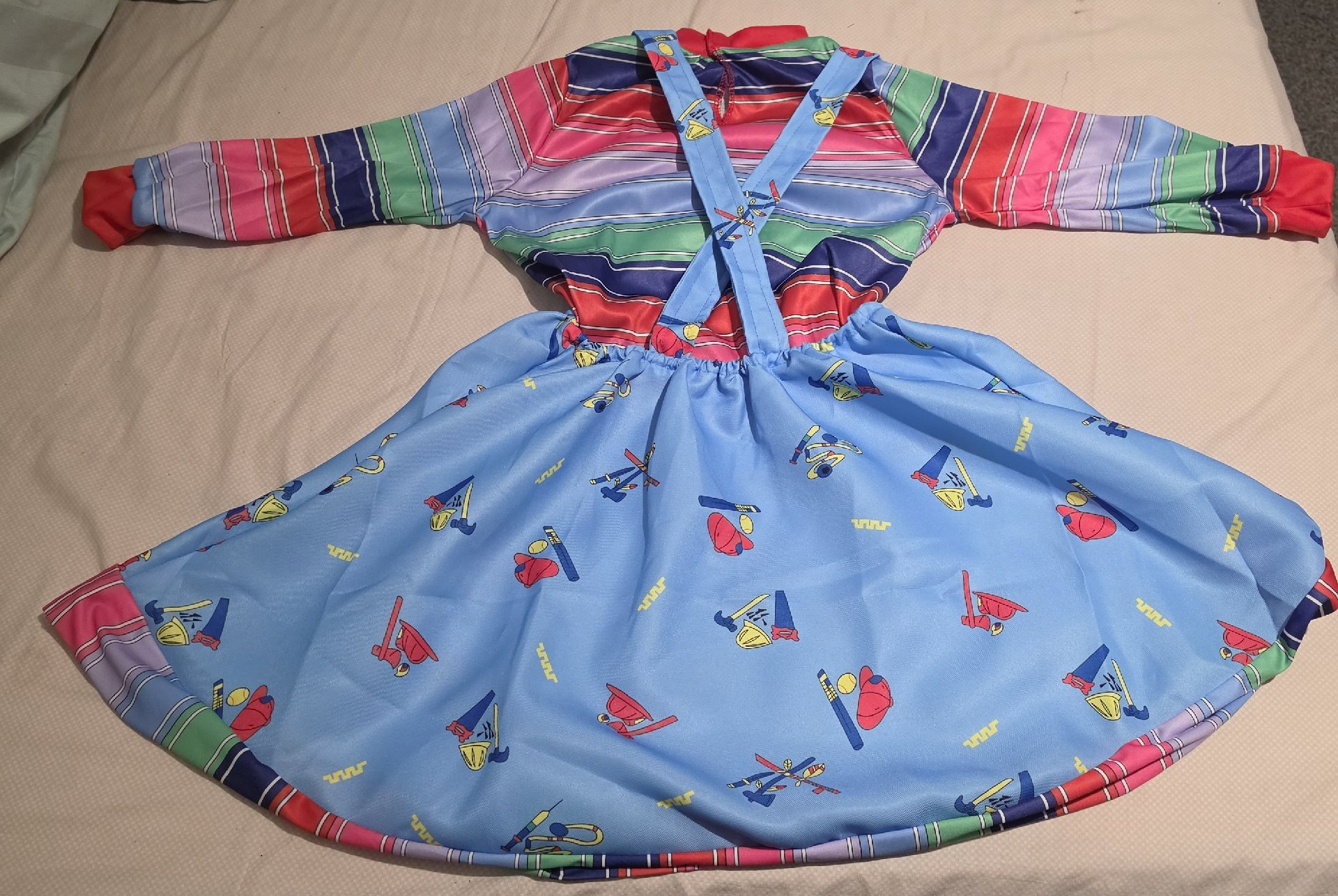 Girls Blue Pinafore Dress with Striped Long Sleeve Top – 4 years, good guys, 4 years, Excellent condition — preloved on SilentSale®