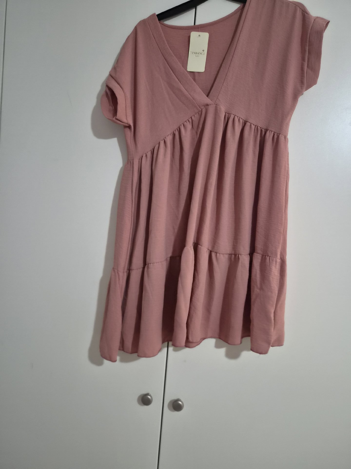 Monki Pink Tiered V-Neck Dress – Size 14, Monki, 14, New condition — preloved on SilentSale®