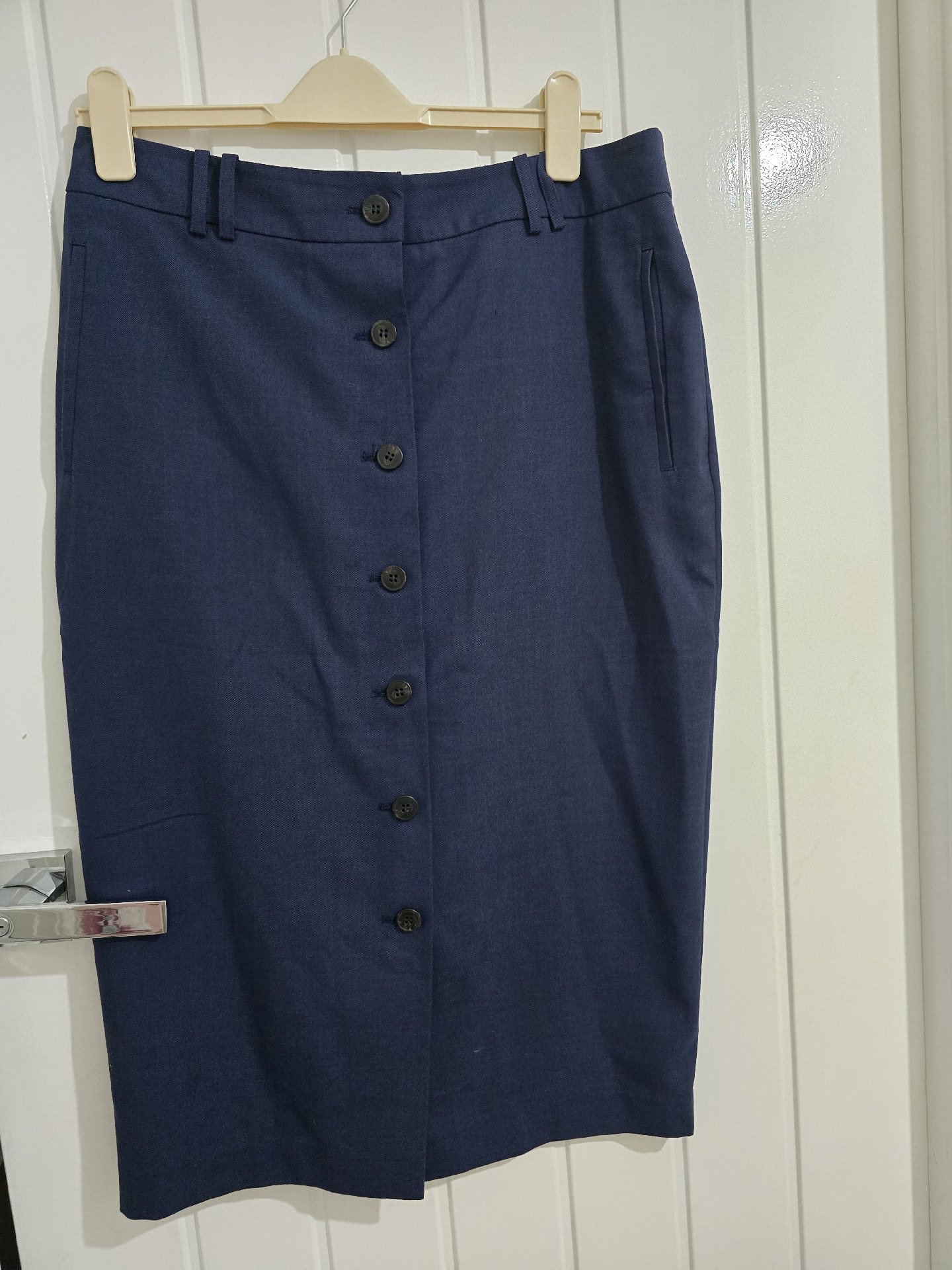 Next Navy Button Front Pencil Skirt – UK 14, Next, 14, Excellent condition — preloved on SilentSale®