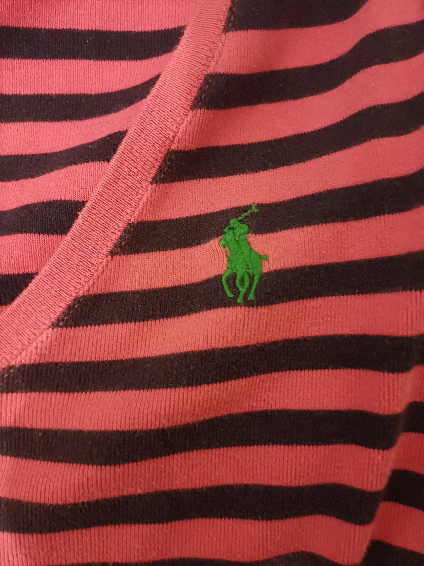 Polo Ralph Lauren Pink and Navy Striped V-Neck T-Shirt, Polo Ralph Lauren, M, Like New condition — preloved on SilentSale®