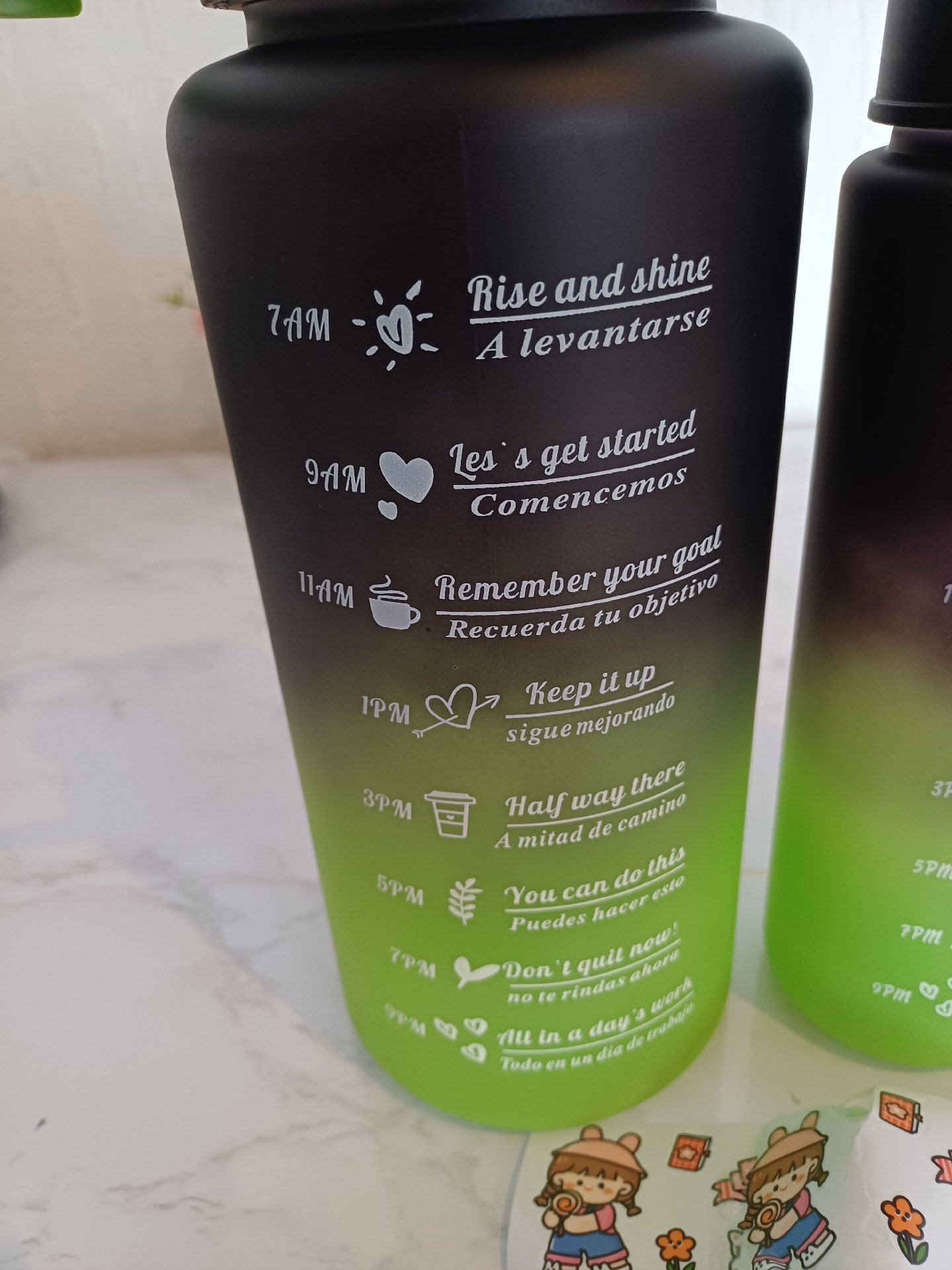 Set of 3 Gradient Green and Black Water Bottles with Time Markings, TIME, One Size, New condition — preloved on SilentSale®