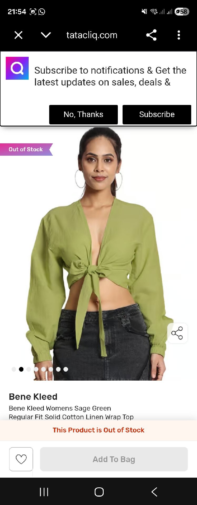 Bene Kleed Sage Green Cotton Linen Wrap Top, Bene Kleed, 10, New condition — preloved on SilentSale®