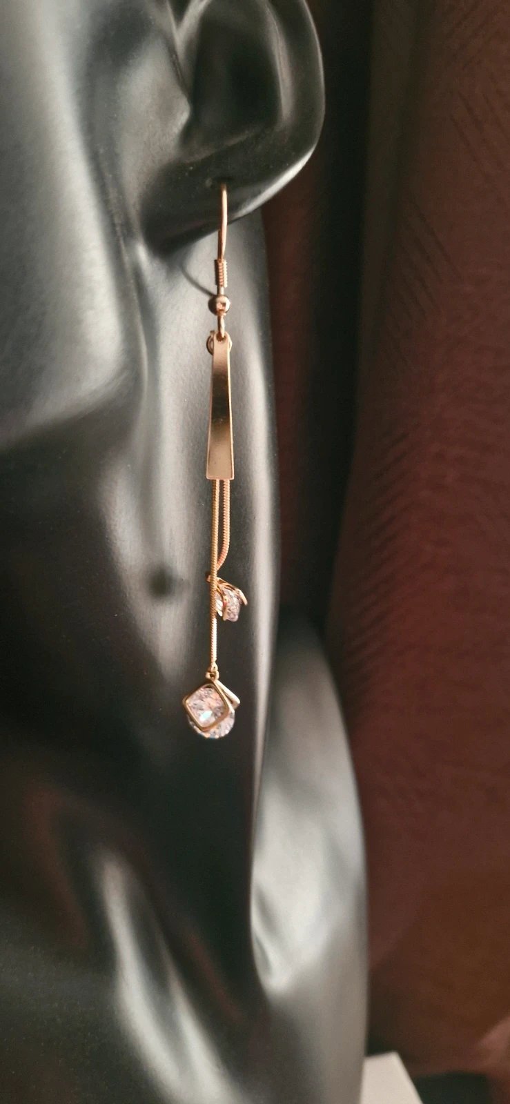 Gold Tone Drop Earrings with Clear Crystal Detail, Gold Tone, One Size, New condition — preloved on SilentSale®