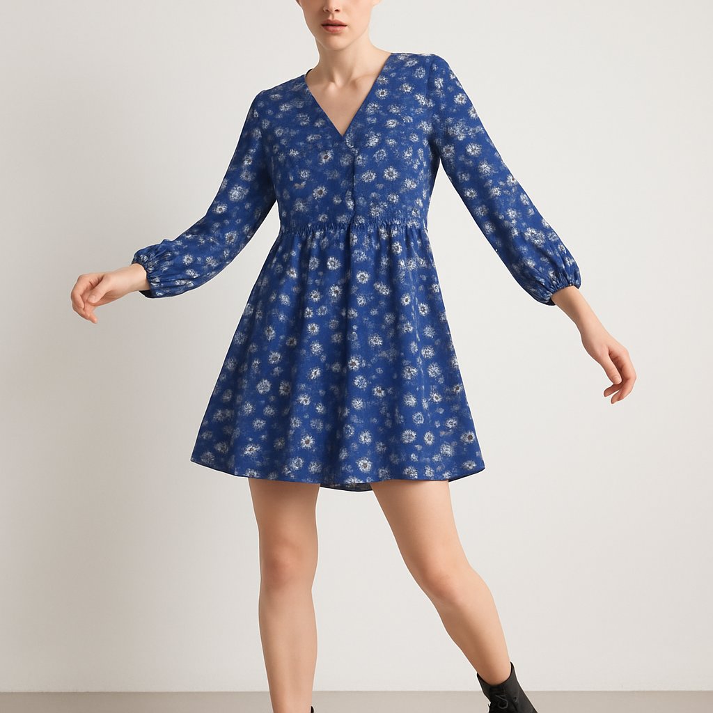 Simply Be Blue Floral Long Sleeve Mini Dress, Simply Be, 10, Excellent condition — preloved on SilentSale®