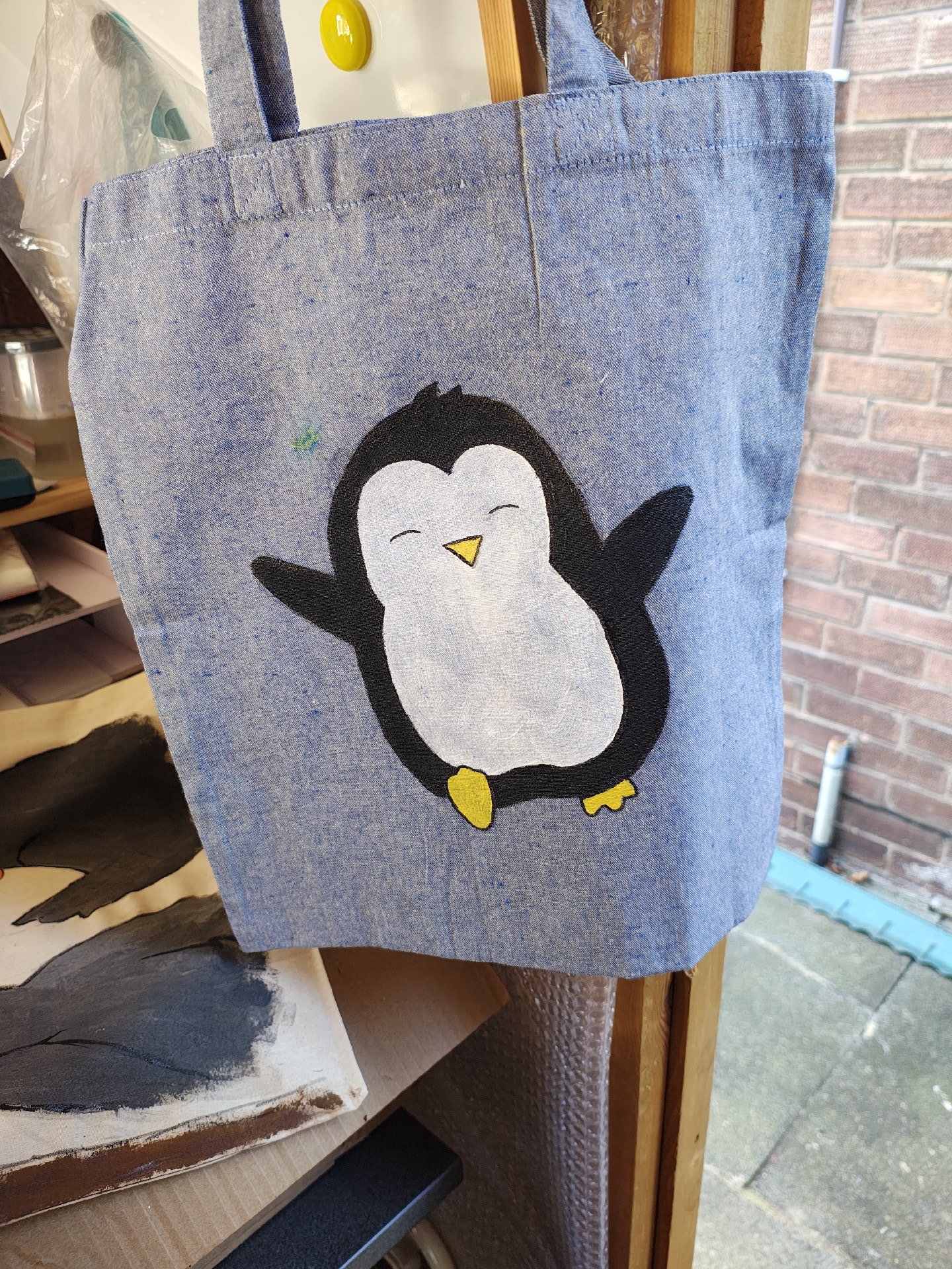 Blue tote bag with cute penguin , Penguin, Medium, New condition — preloved on SilentSale®