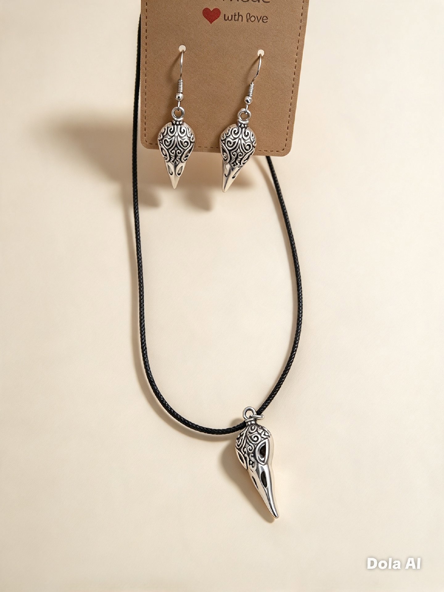 Silver Tone Bird Skull Pendant Necklace and Earrings Set, Unbranded, One Size, New condition — preloved on SilentSale®