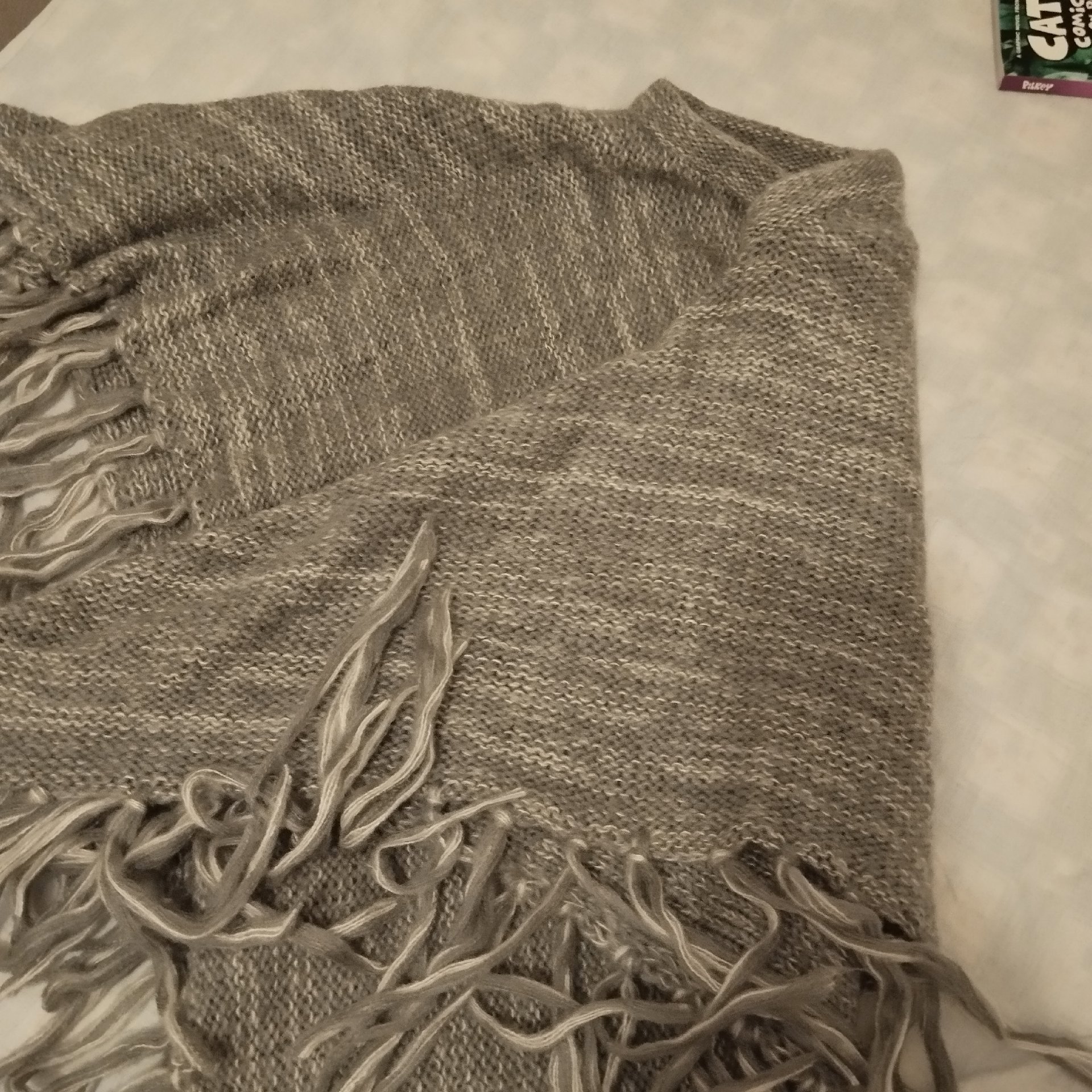 M&s grey knitted poncho with long fringed hem, Marks & Spencer, One Size, Like New condition — preloved on SilentSale®