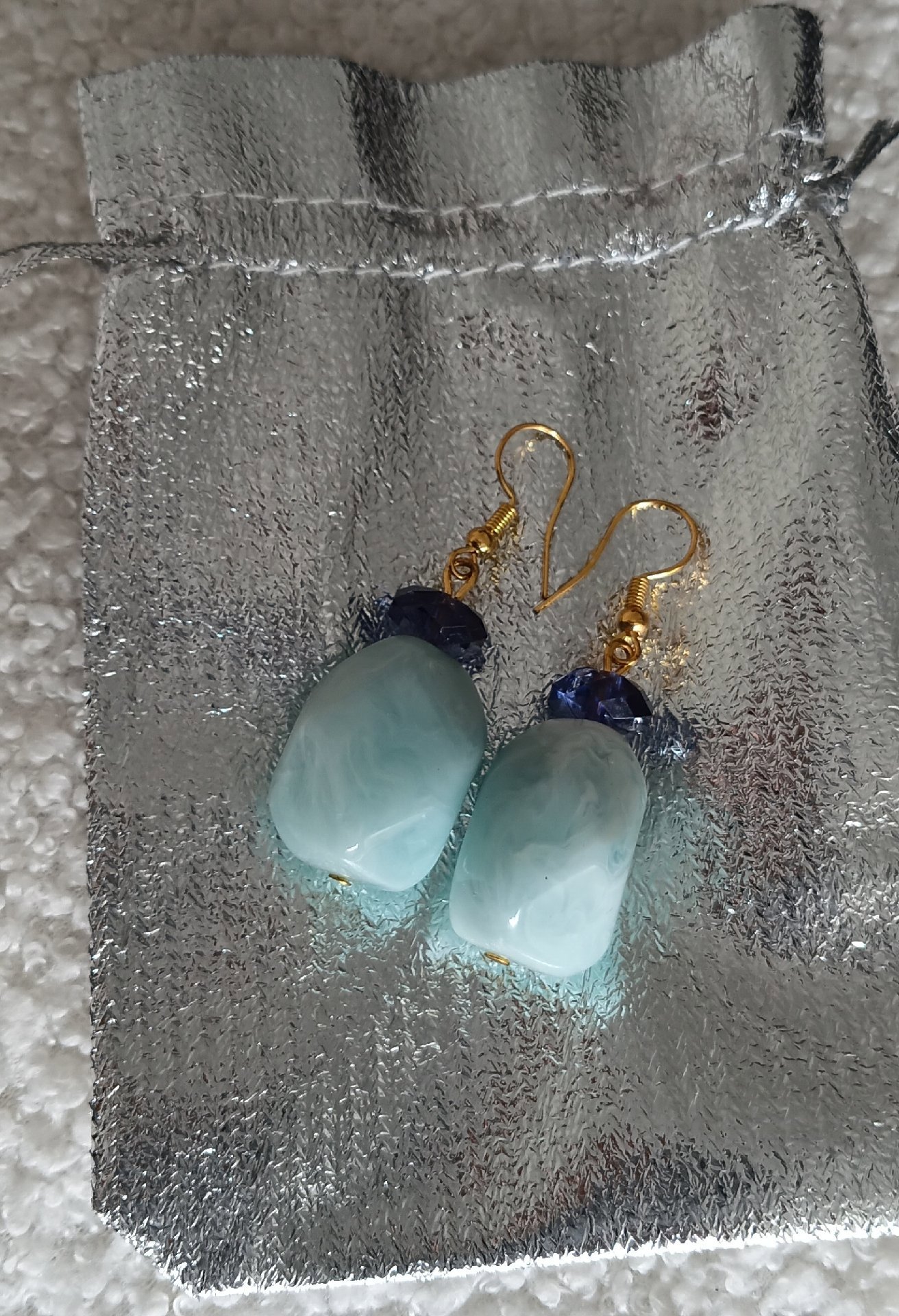 Blue Stone Drop Earrings with Gold Hooks, Gold, One Size, Excellent condition — preloved on SilentSale®