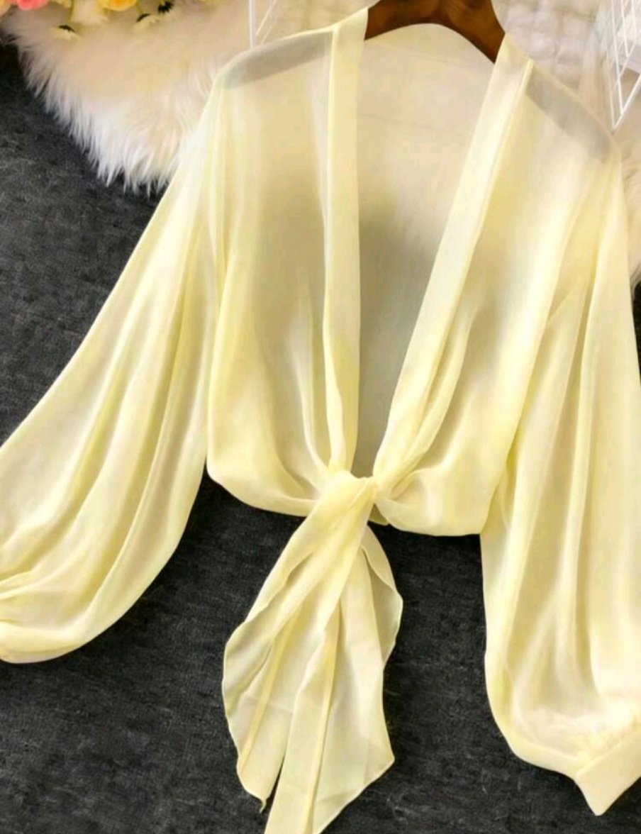 Light Yellow Sheer Tie Front Blouse, Unbranded, 10, New condition — preloved on SilentSale®