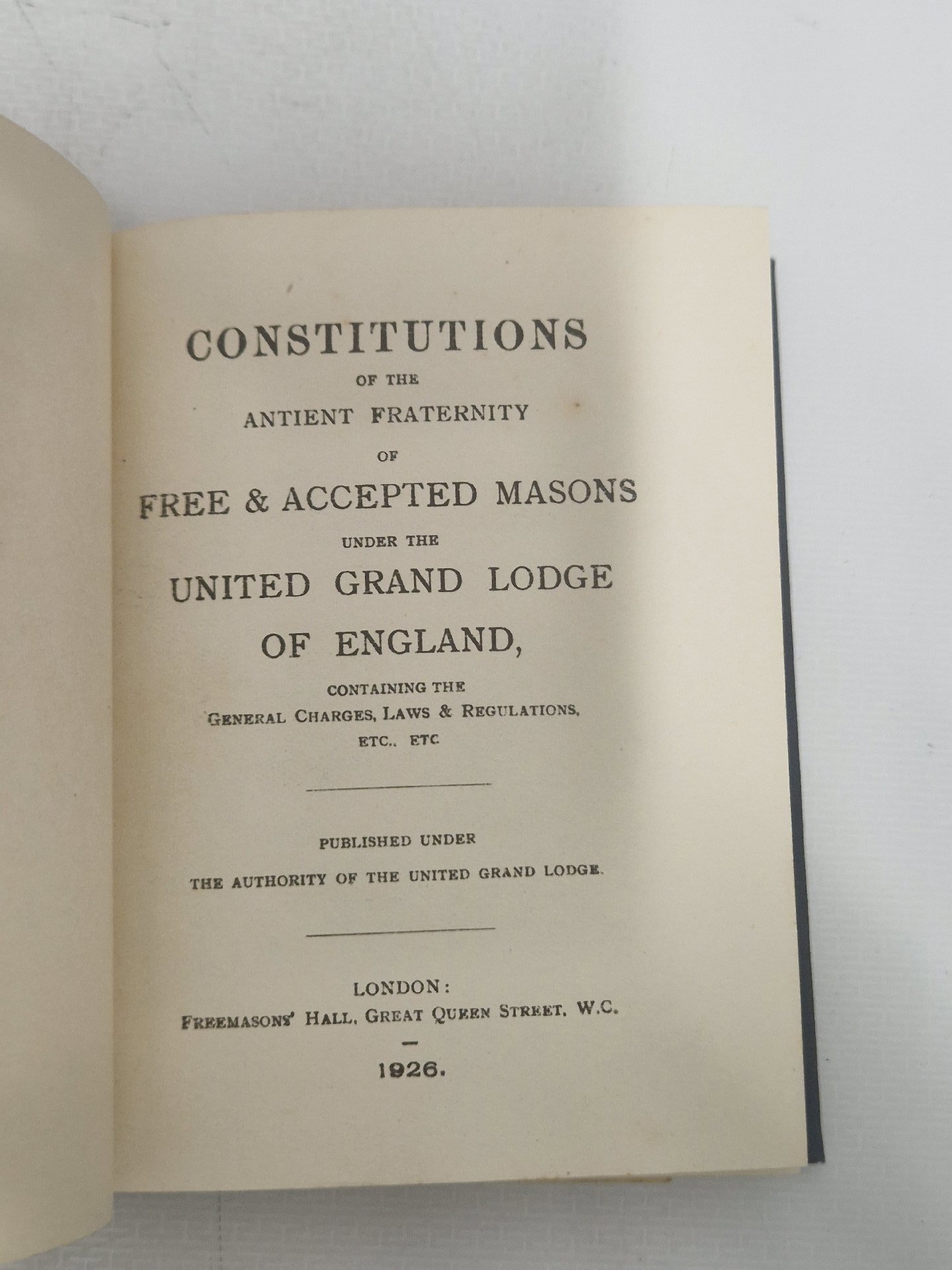 Book titled 'Constitutions 1926' by United Grand Lodge of England, Lodge, One Size, Excellent condition — preloved on SilentSale®