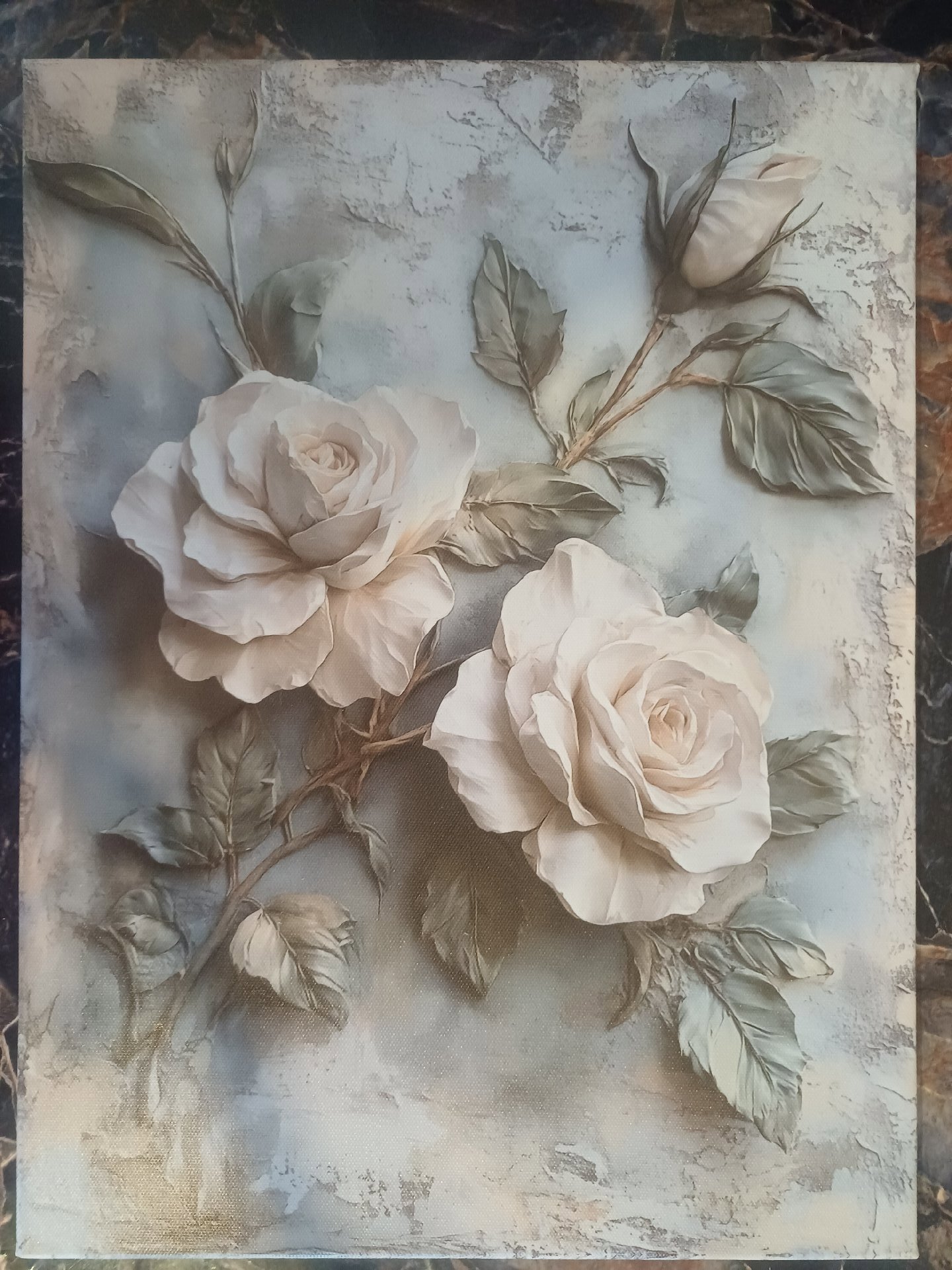 3D Floral Wall Art Canvas Picture with White Roses, Canvas, One Size, New condition — preloved on SilentSale®
