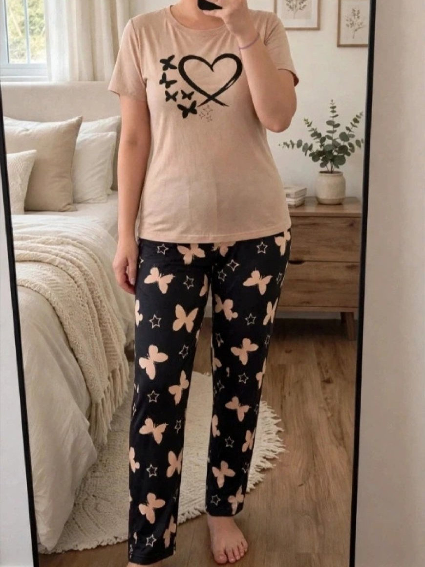 Butterfly Print Lounge Set with Heart Motif Top, Unbranded, 18, New condition — preloved on SilentSale®