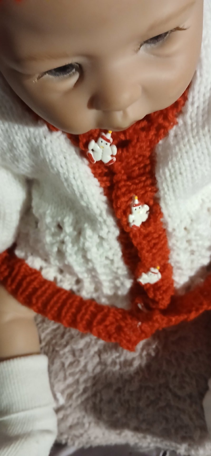 Hand Knitted Baby Cardigan and Hat Set White and Red, Handmade, 0-3M, Excellent condition — preloved on SilentSale®