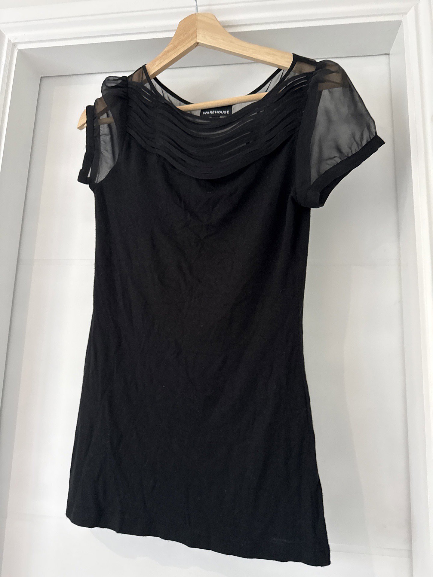 Warehouse Black Sheer Sleeve Top – UK 10, Warehouse, 10, Excellent condition — preloved on SilentSale®