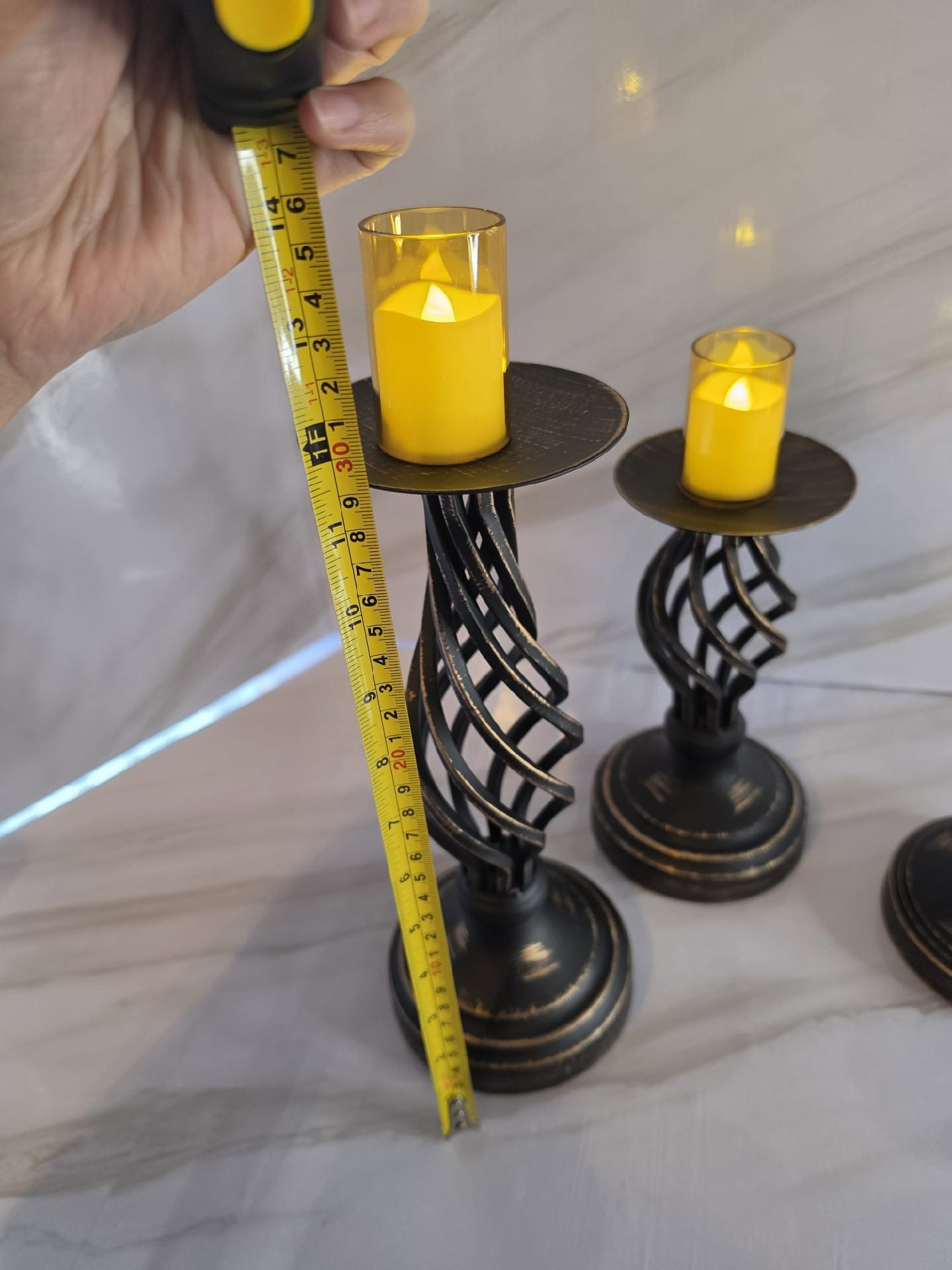 Set of 3 Black Metal Decorative Candle Holders with Yellow LED Candles, Unbranded, One Size, New condition — preloved on SilentSale®