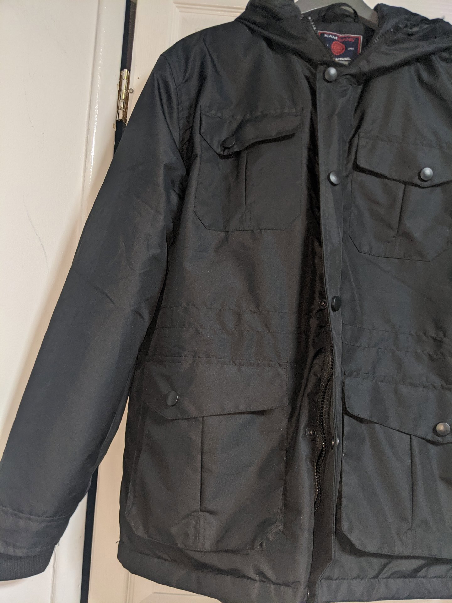 Kam Jeans Black Hooded Winter Jacket – Size L, Kam Jeans, L, New condition — preloved on SilentSale®