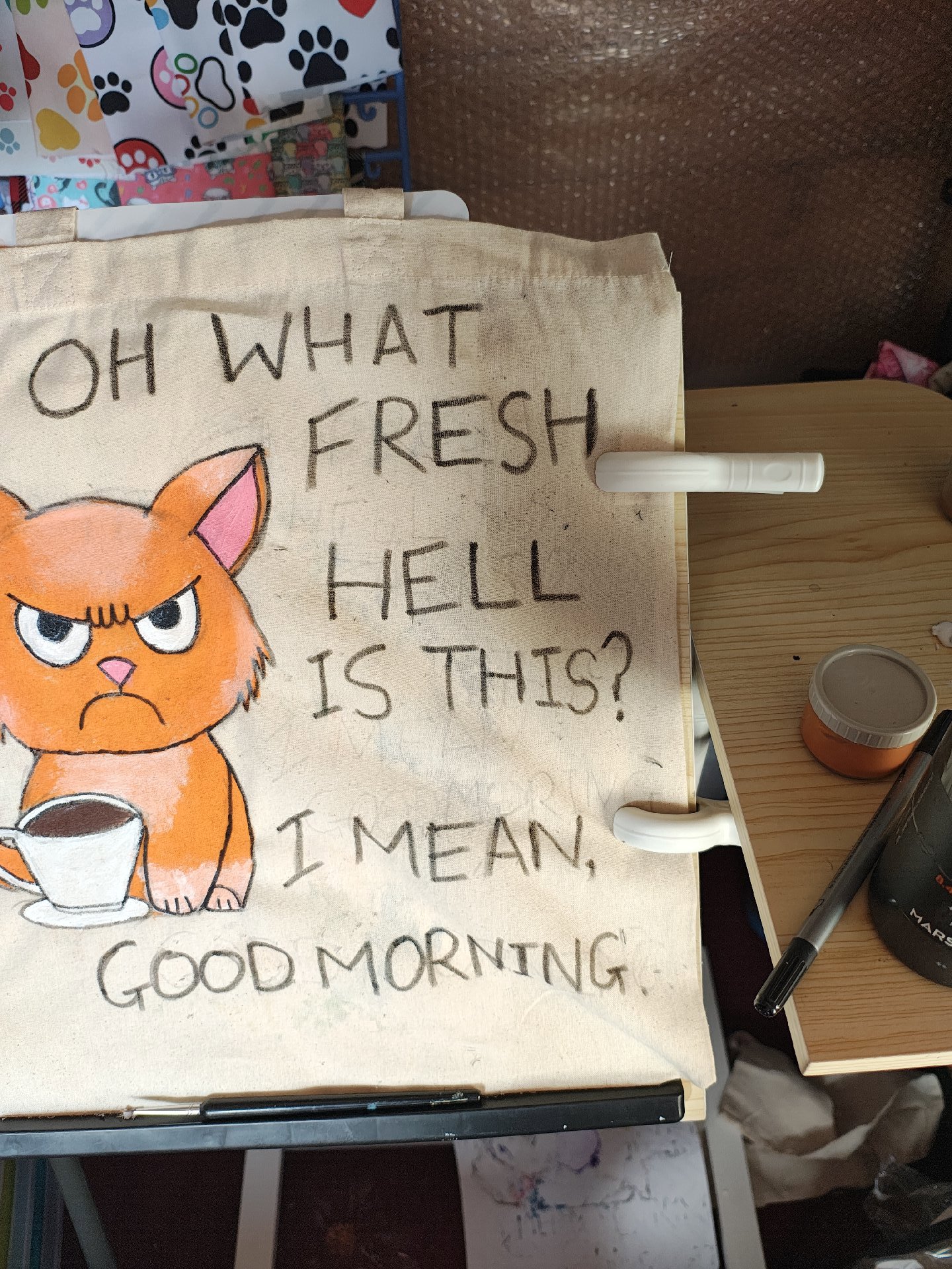 Canvas Tote Bag with Funny Cat, Canvas, Medium, New condition — preloved on SilentSale®
