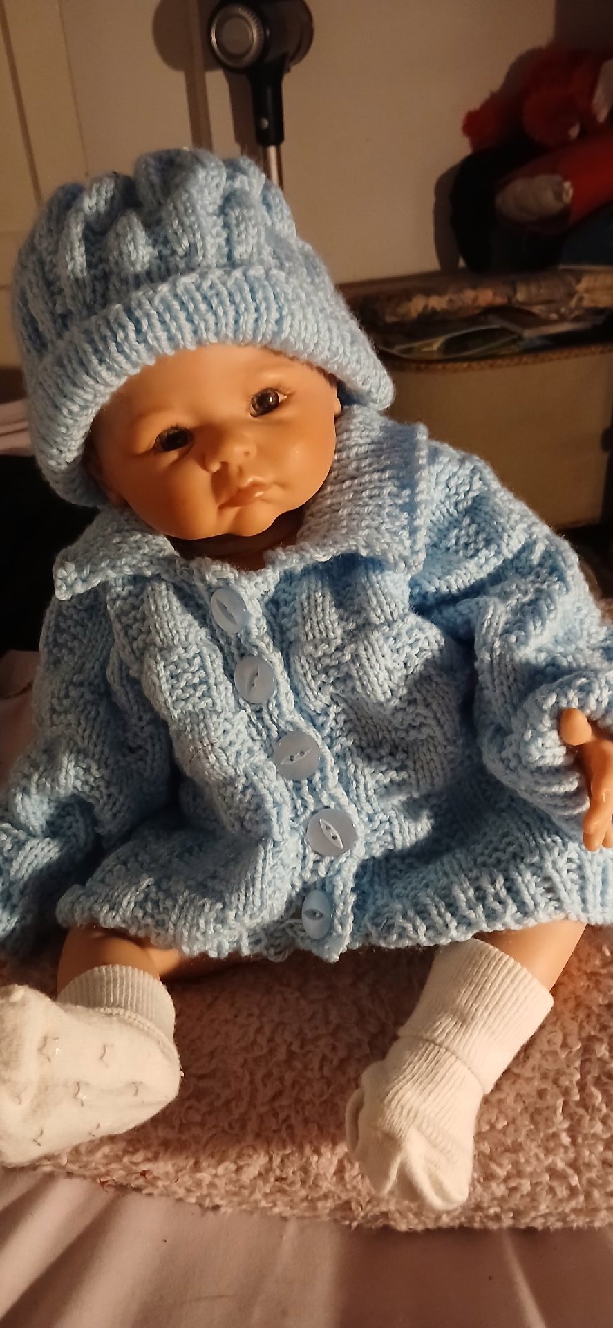 Hand Knitted Baby Blue Cardigan and Hat Set, Handmade, 3-6M, Excellent condition — preloved on SilentSale®